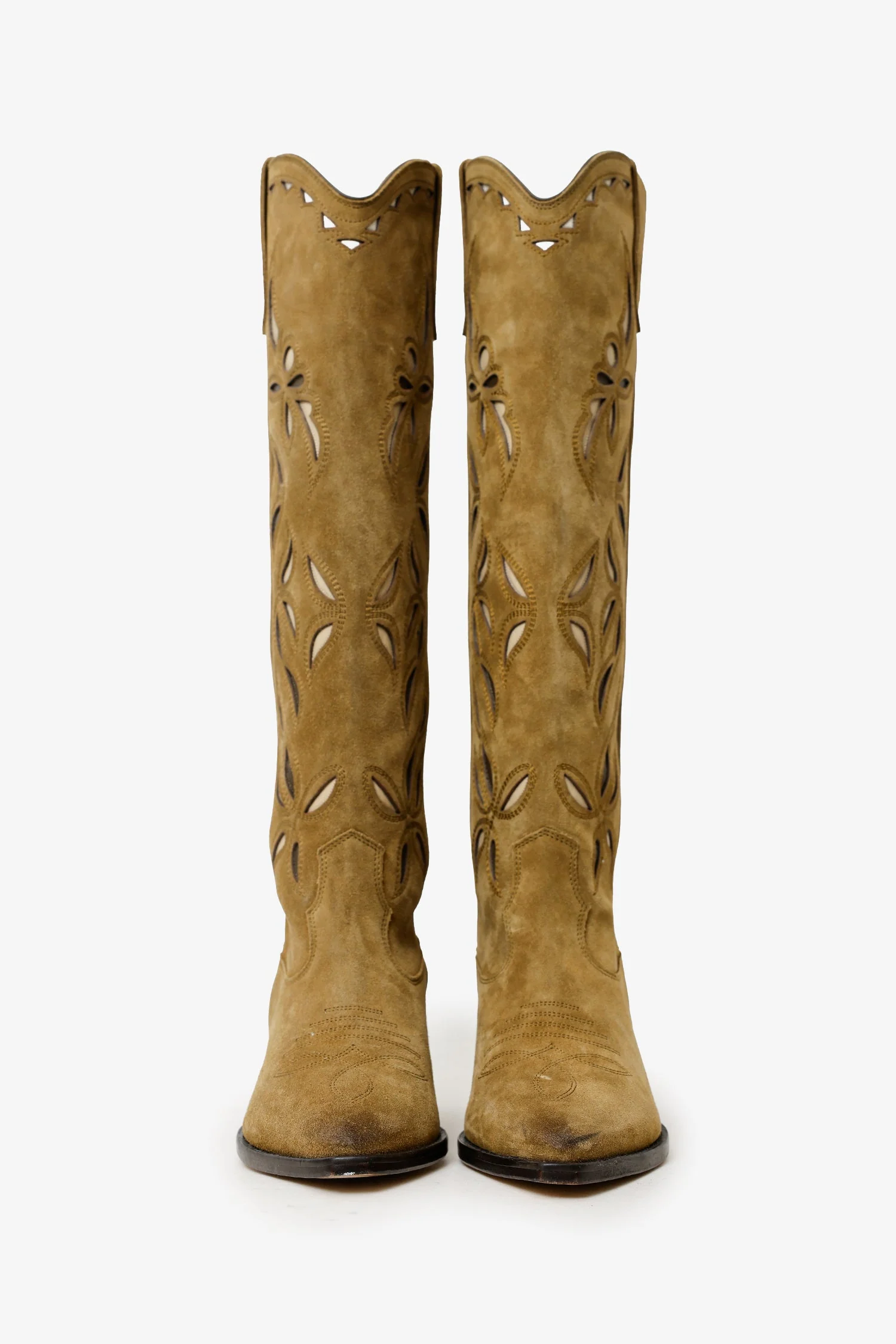 Isabel Marant Khaki Green Suede Denvee 40mm Cowboy Boots Size 37 - Image 3