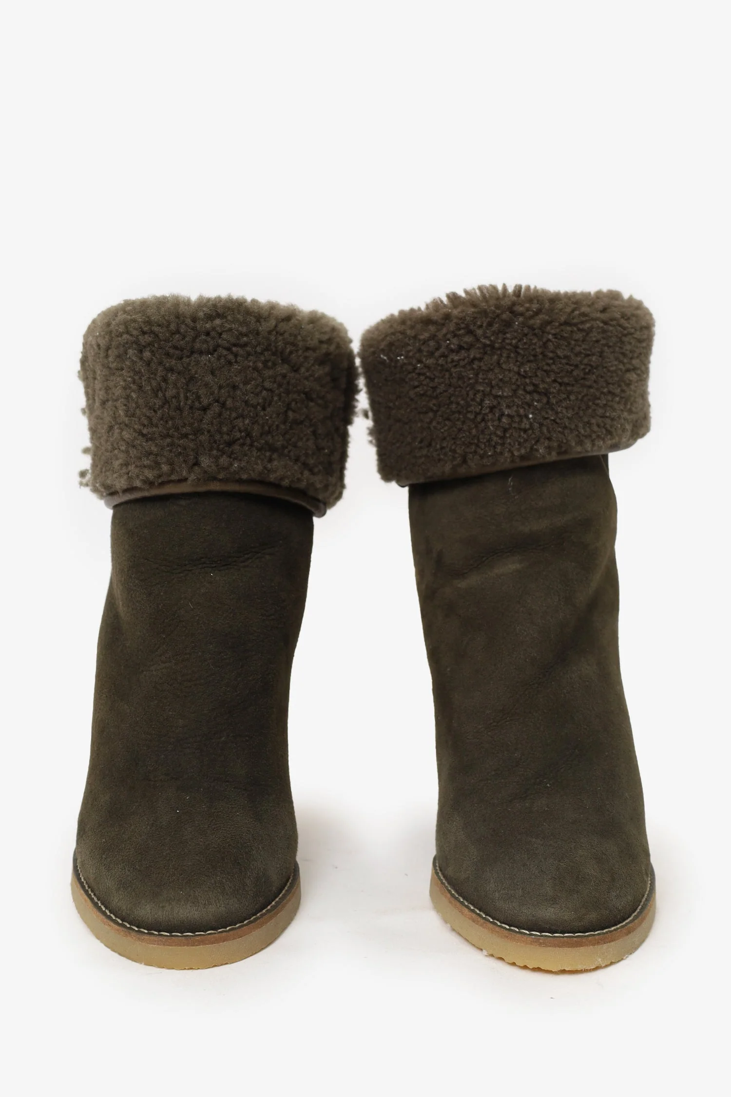 Isabel Marant Khaki Green Suede Shearling Totam Low Boot Size 39 - Image 3
