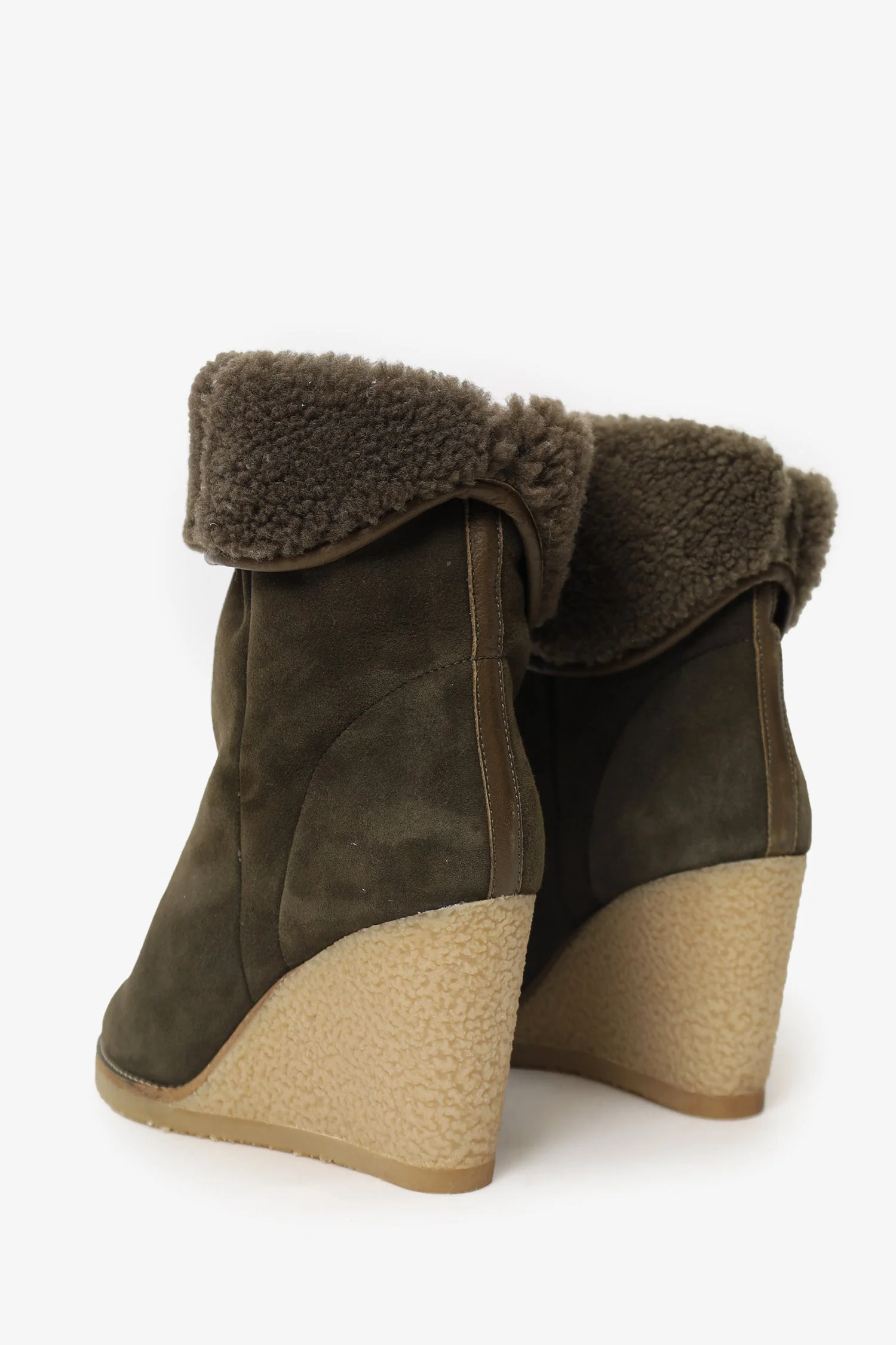 Isabel Marant Khaki Green Suede Shearling Totam Low Boot Size 39 - Image 4