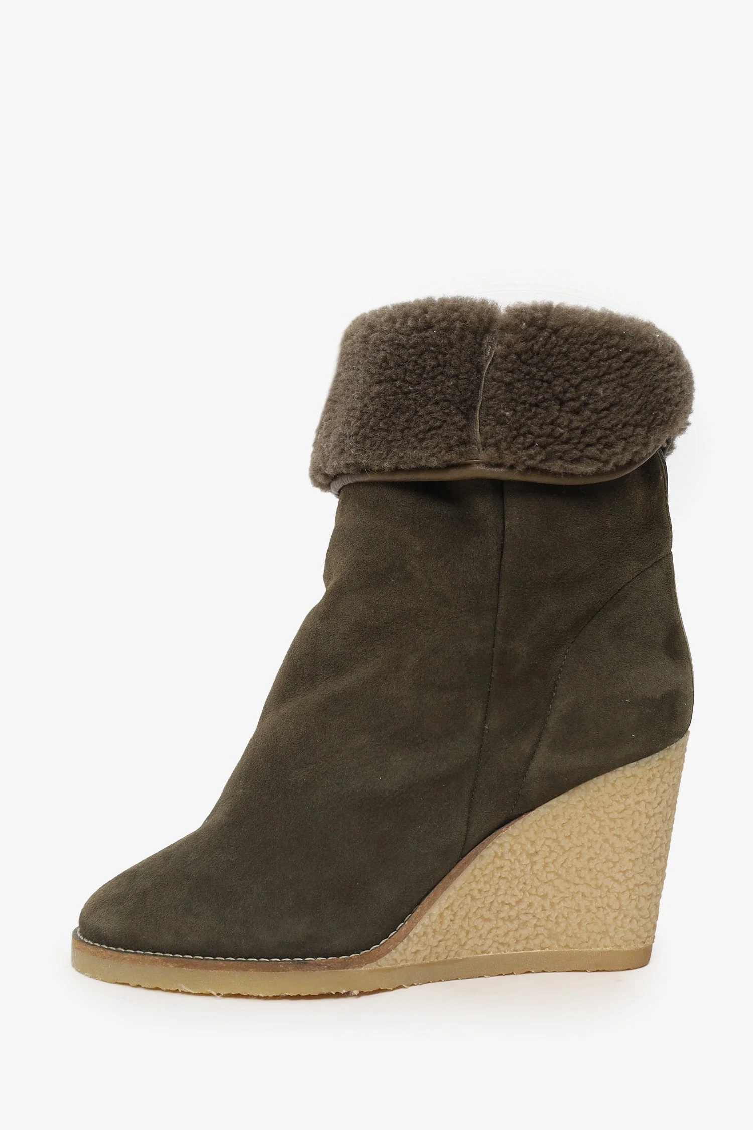Isabel Marant Khaki Green Suede Shearling Totam Low Boot Size 39 - Image 5