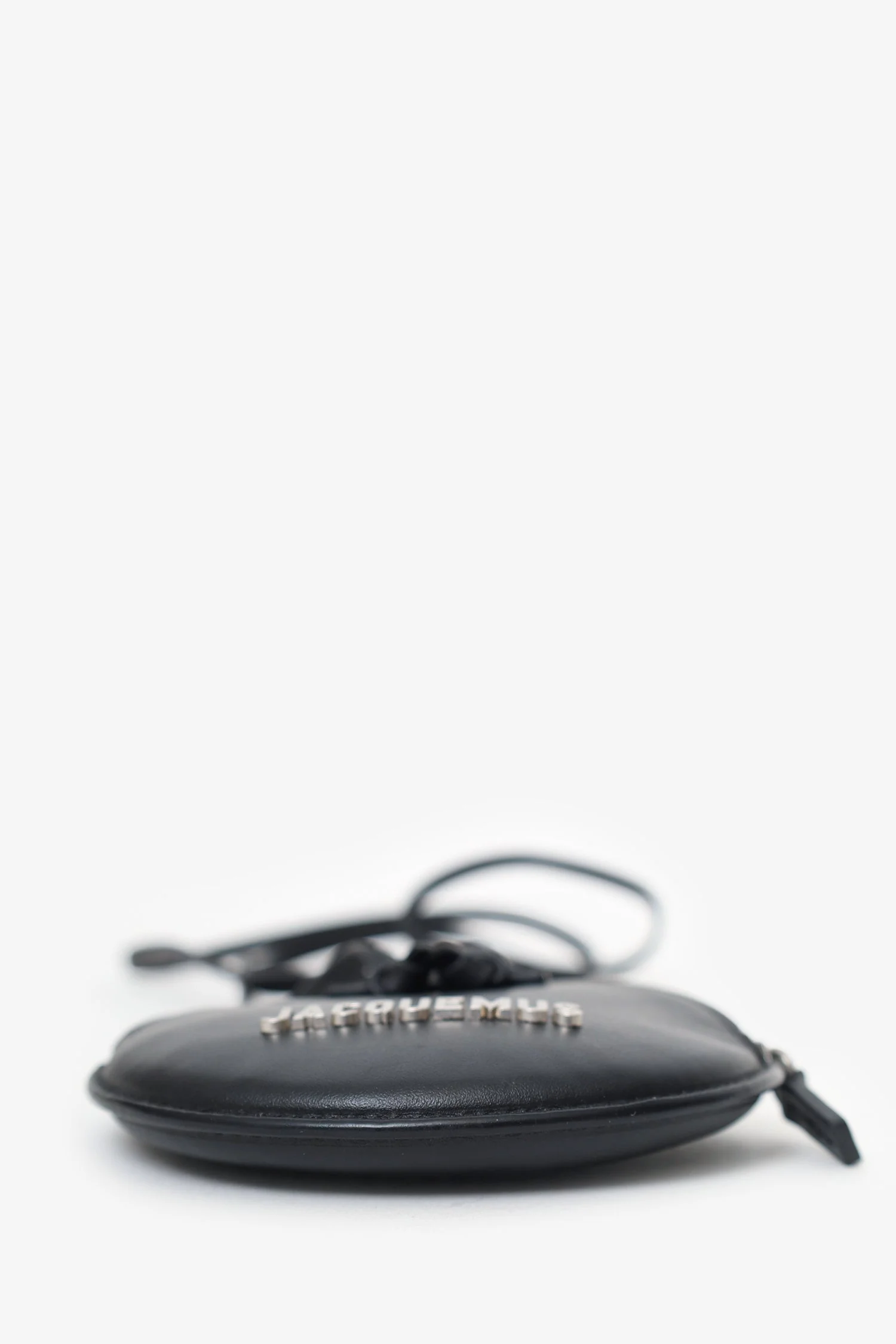 Jacquemus Black Leather Le Pitchou Round Coin Purse with Strap - Image 5