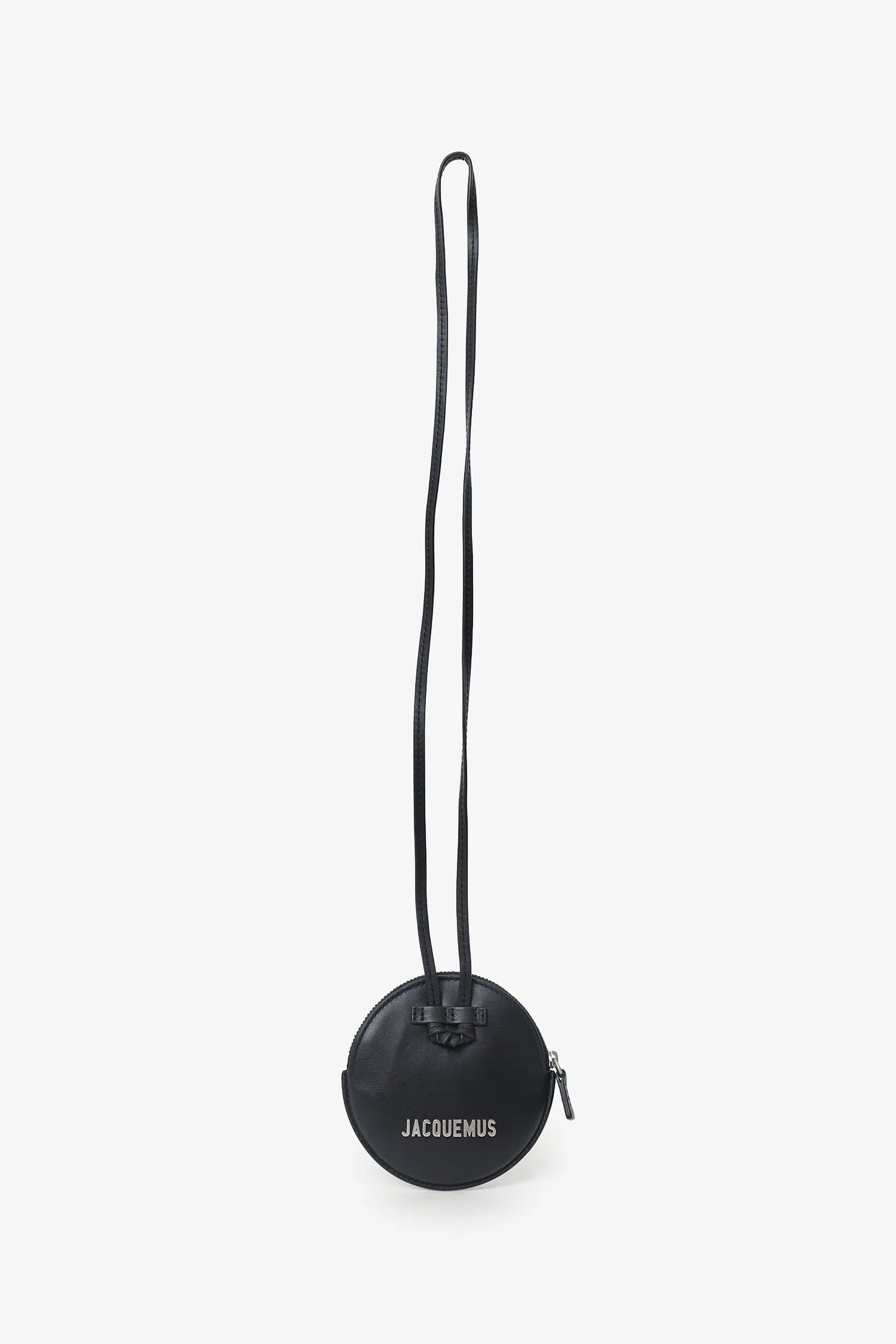 Jacquemus Black Leather Le Pitchou Round Coin Purse with Strap - Image 6