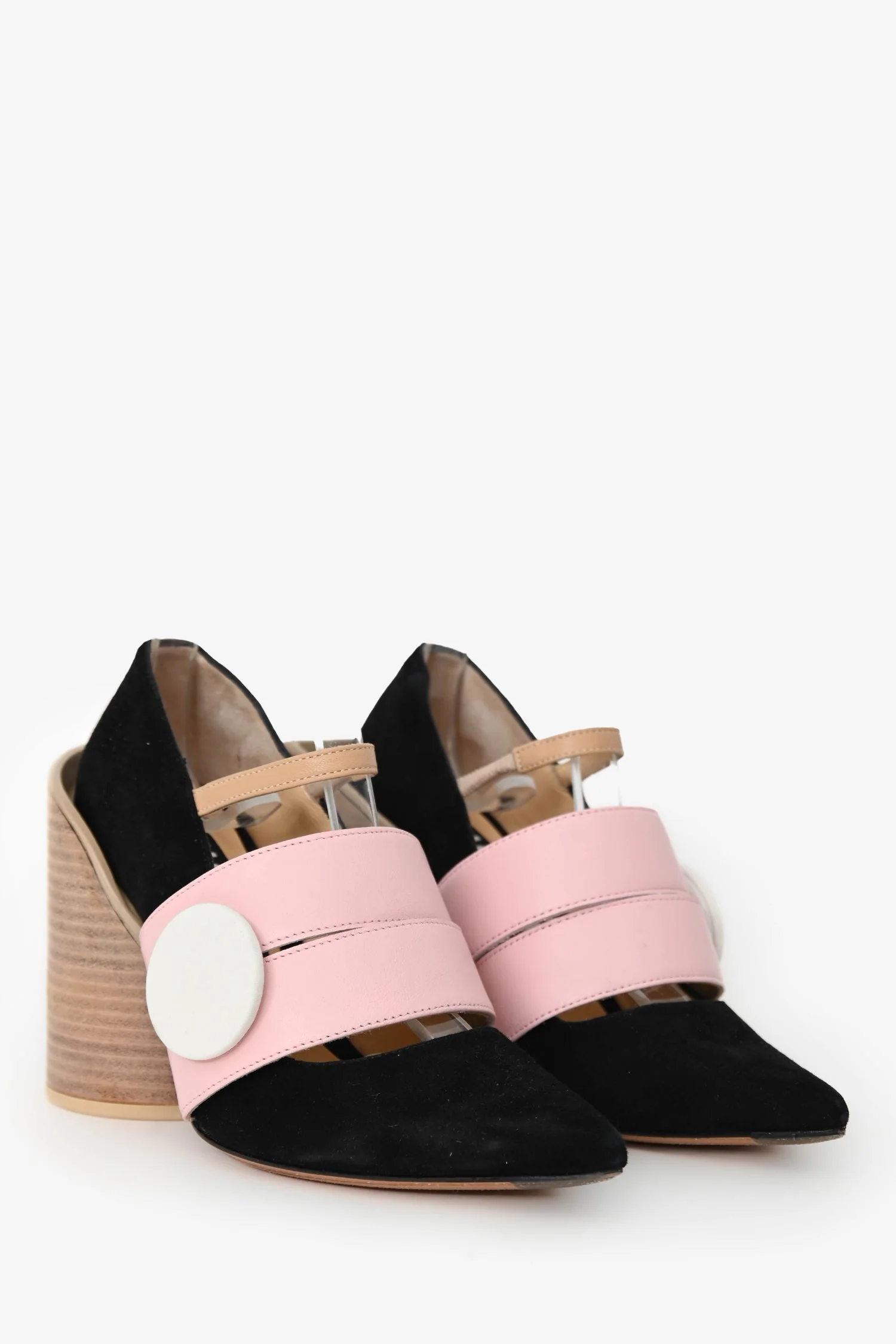 Jacquemus Black/Pink Suede Geometric Block Heels Size 37 - Image 2