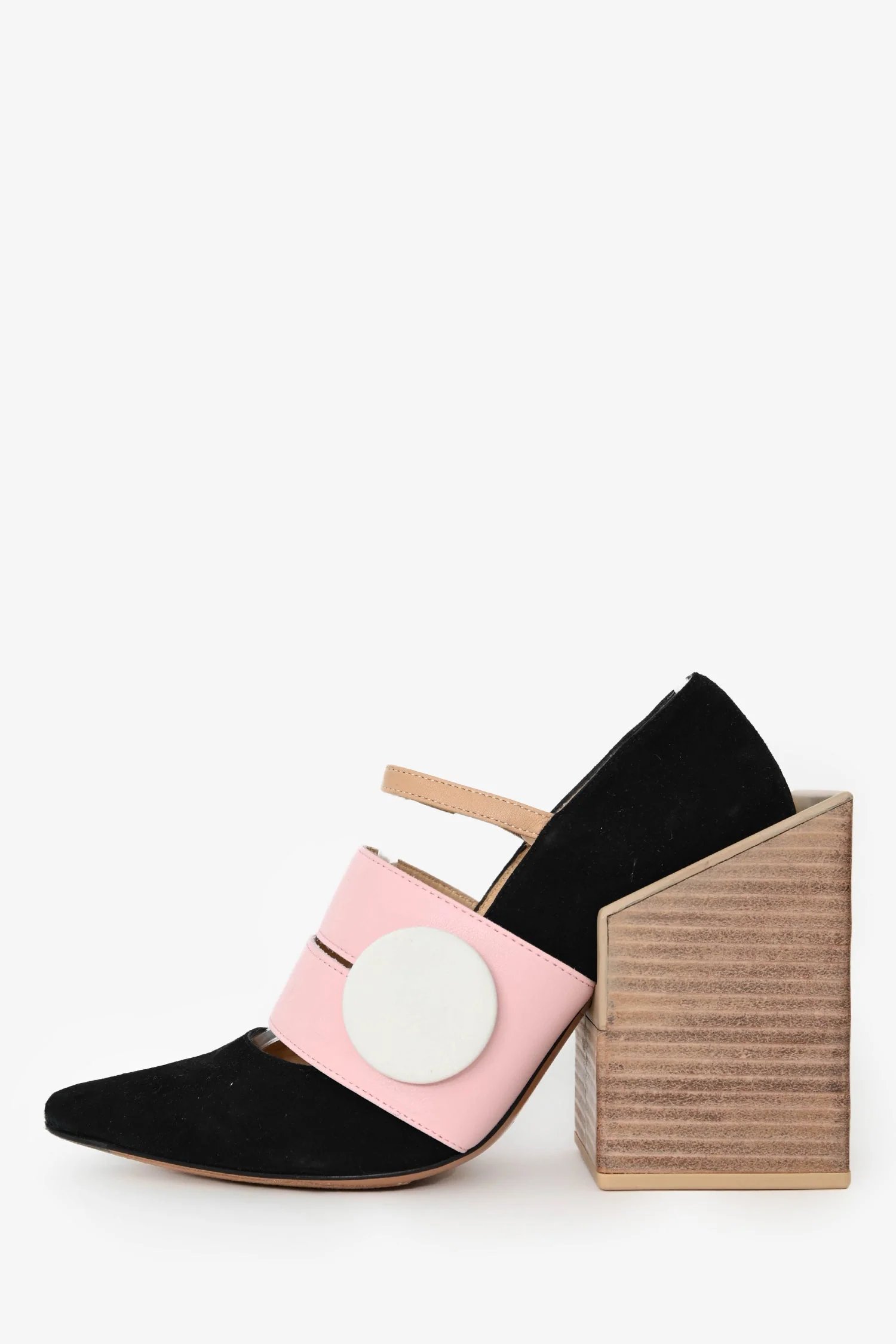 Jacquemus Black/Pink Suede Geometric Block Heels Size 37 - Image 4