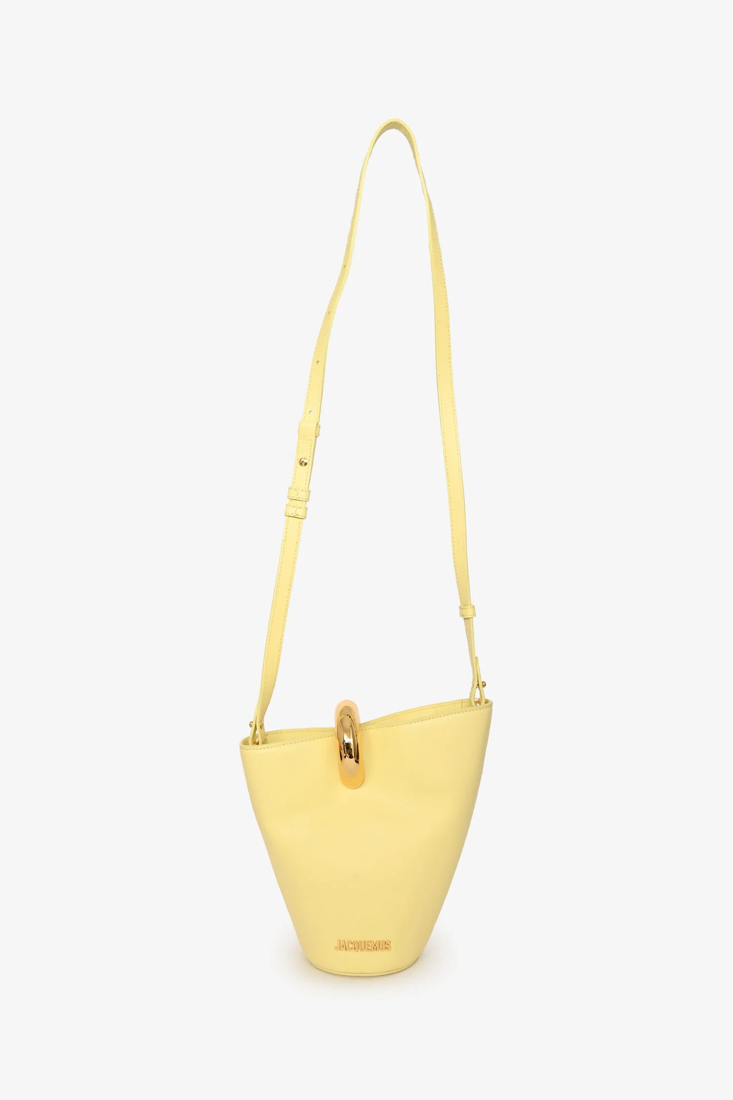 Jacquemus Light Yellow Leather Le Petit Bambola Bucket Bag with Strap - Image 7