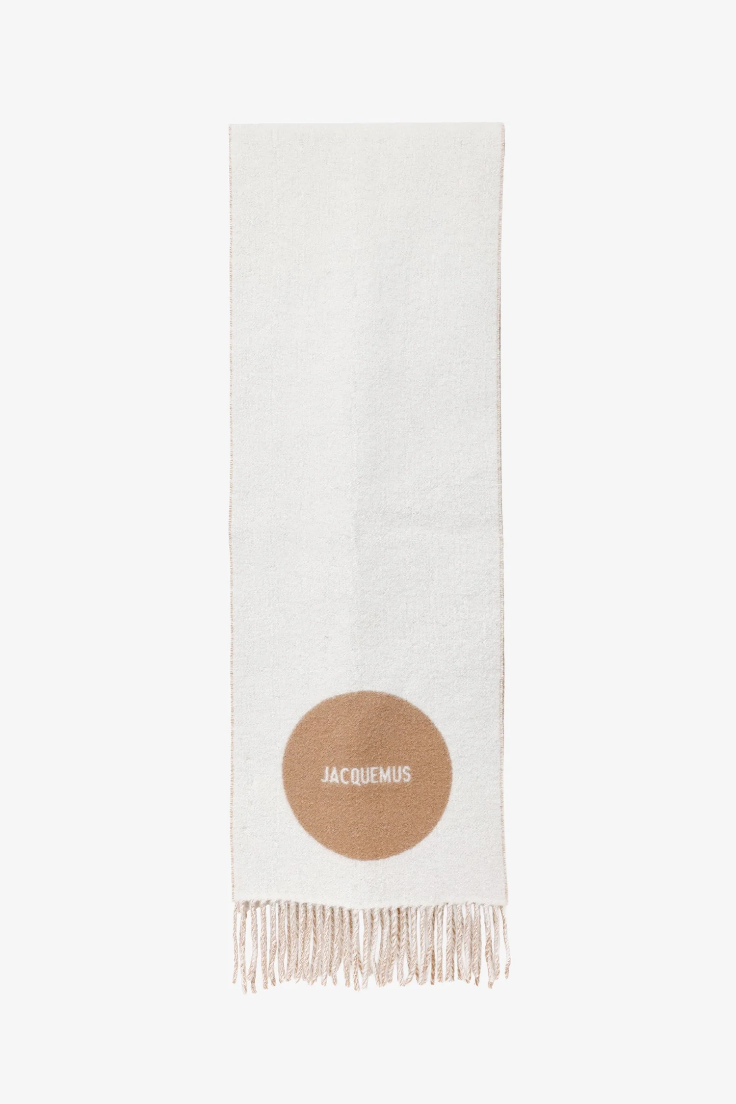 Jacquemus White/Brown Wool L'Echarpe Rond Carre Scarf - Image 3