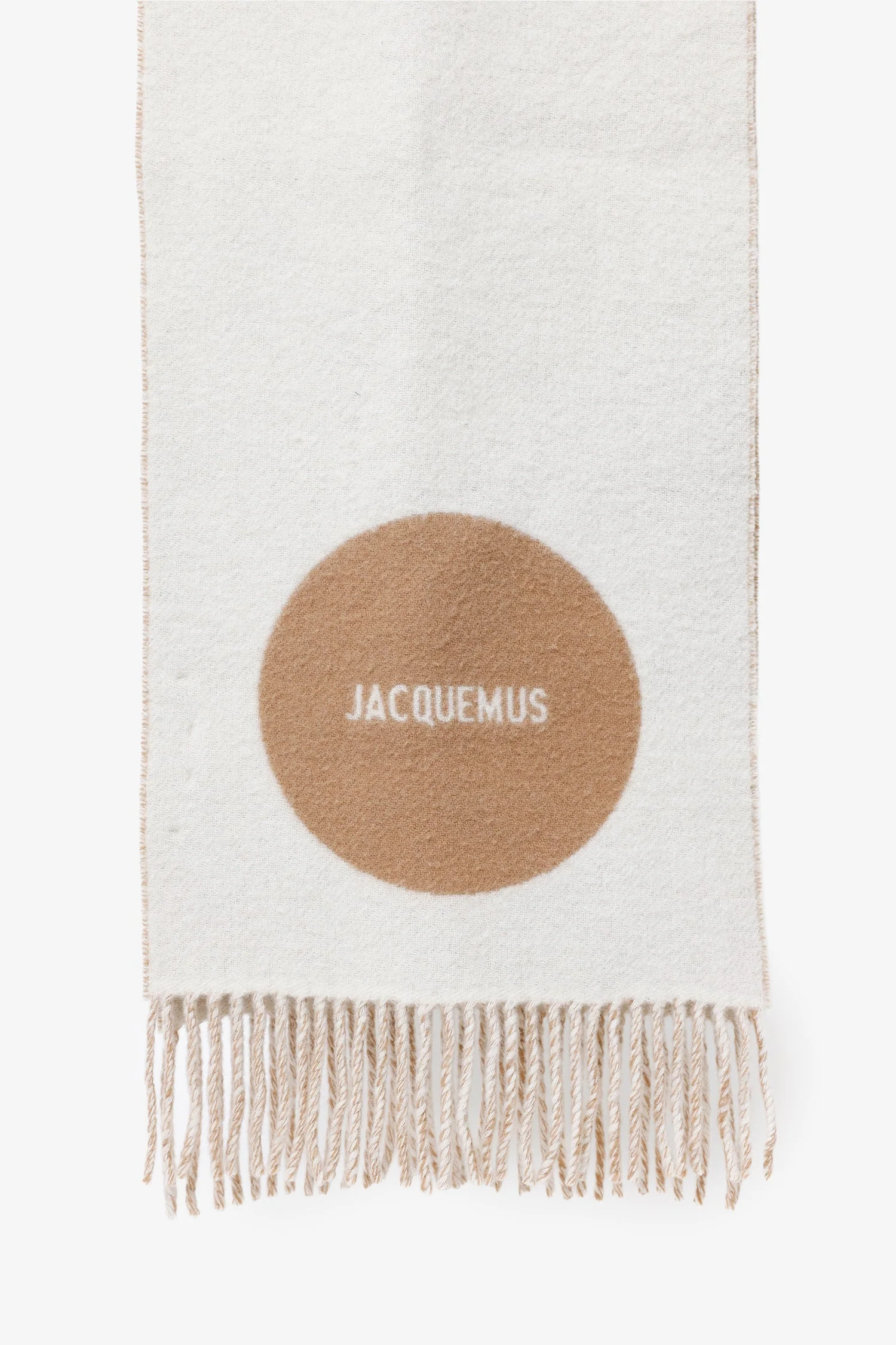 Jacquemus White/Brown Wool L'Echarpe Rond Carre Scarf - Image 4