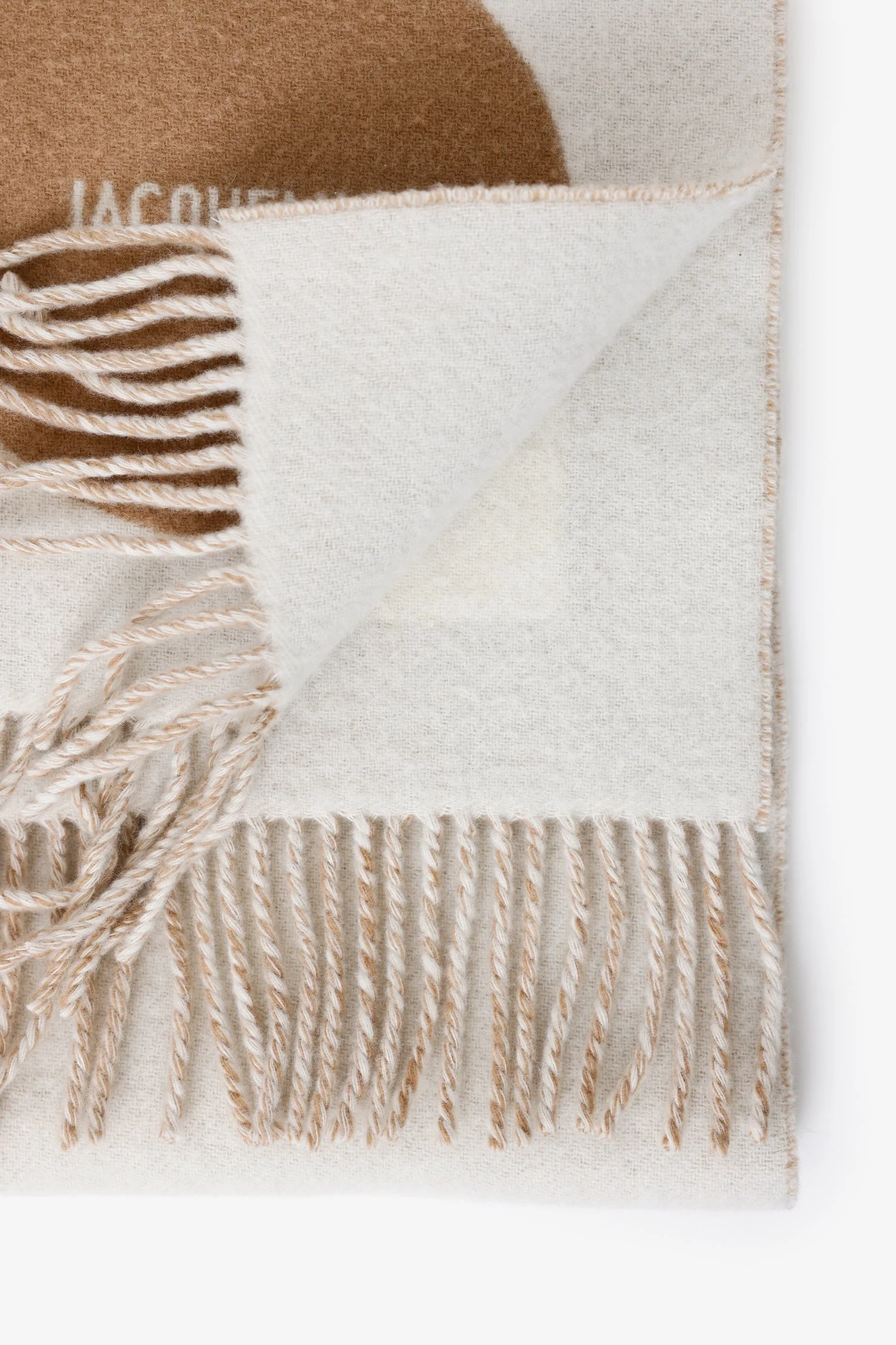 Jacquemus White/Brown Wool L'Echarpe Rond Carre Scarf - Image 5