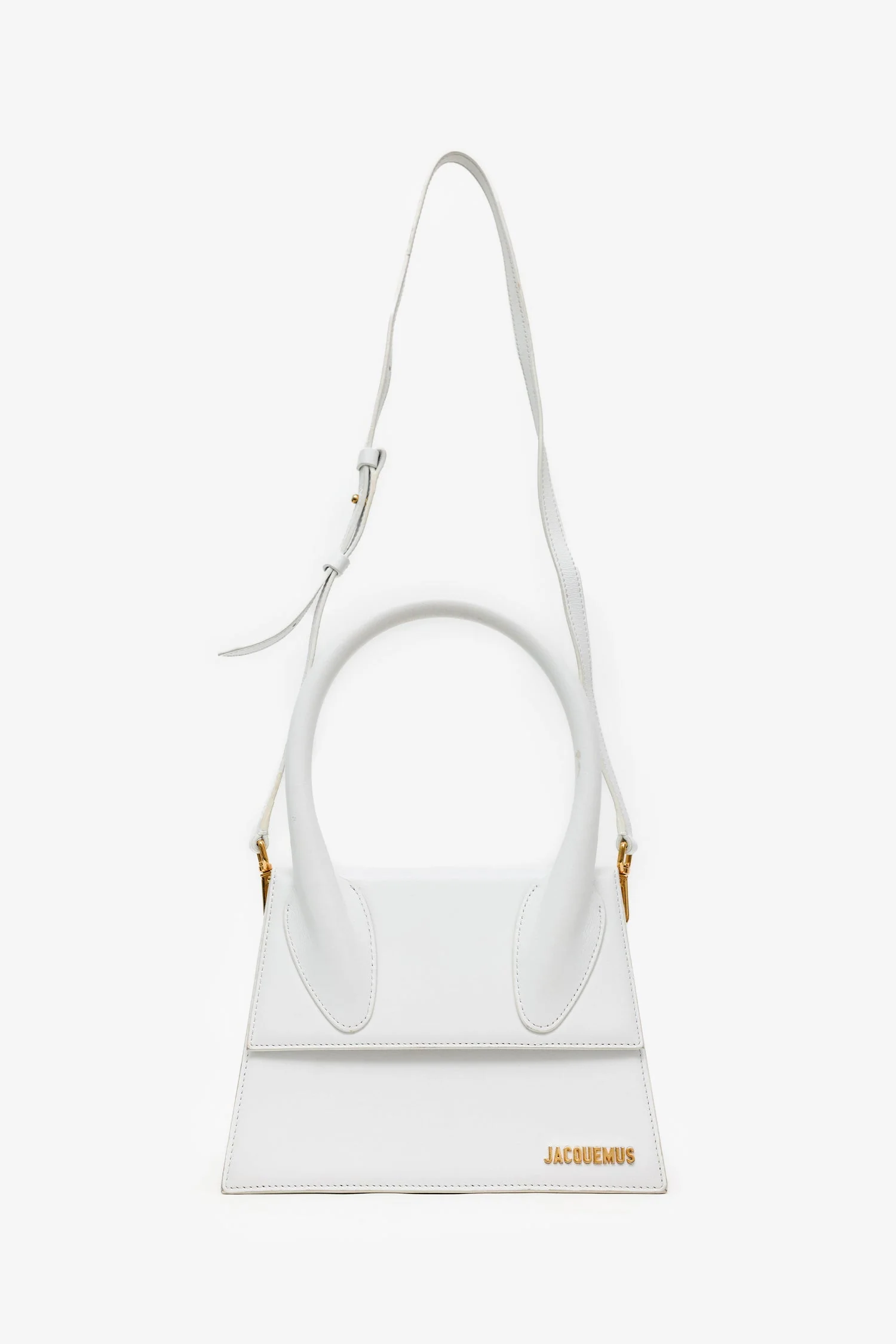 Jacquemus White Leather Medium 'Le Chiquito' Top Handle With Strap - Image 7