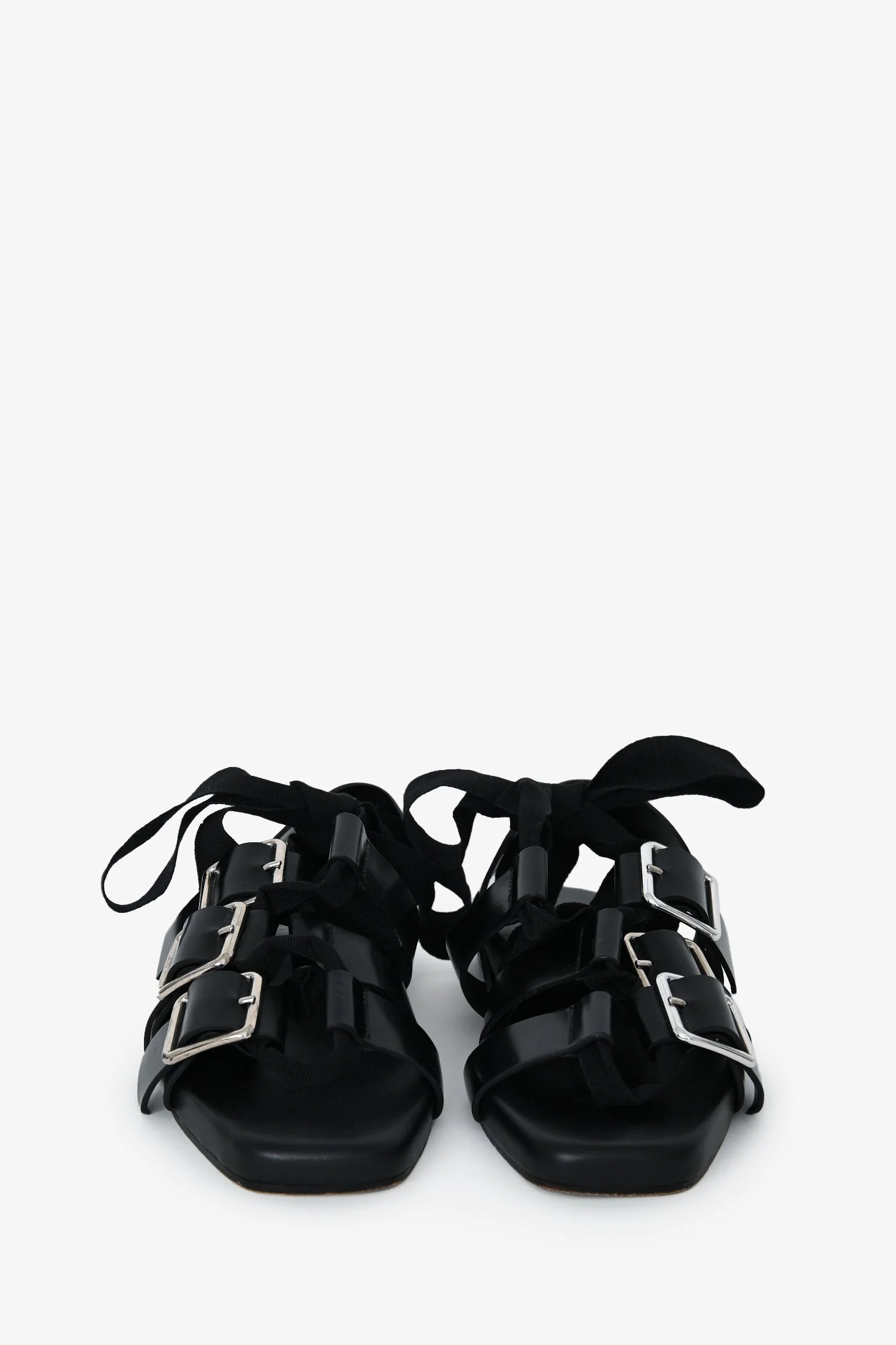 Jill Sander Black Leather Gladiator Buckle Sandals With Ribbon Size 35.5 - Image 3