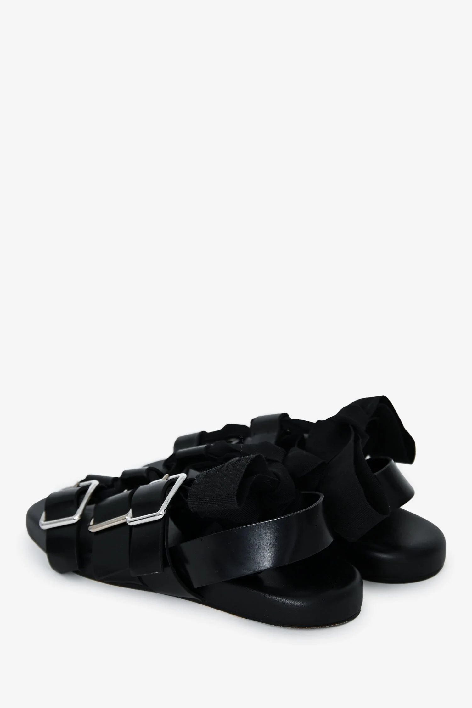 Jill Sander Black Leather Gladiator Buckle Sandals With Ribbon Size 35.5 - Image 4