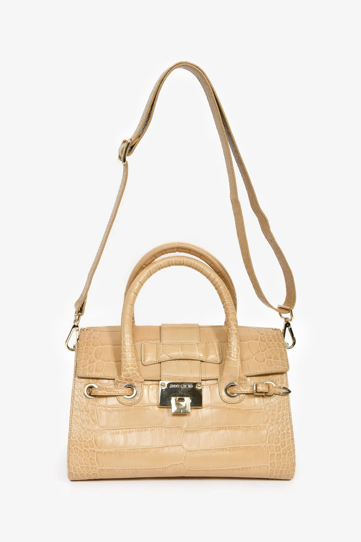 Jimmy Choo Beige Croc Embossed Small 'Rosalie' Top Handle Bag with Strap - Image 7