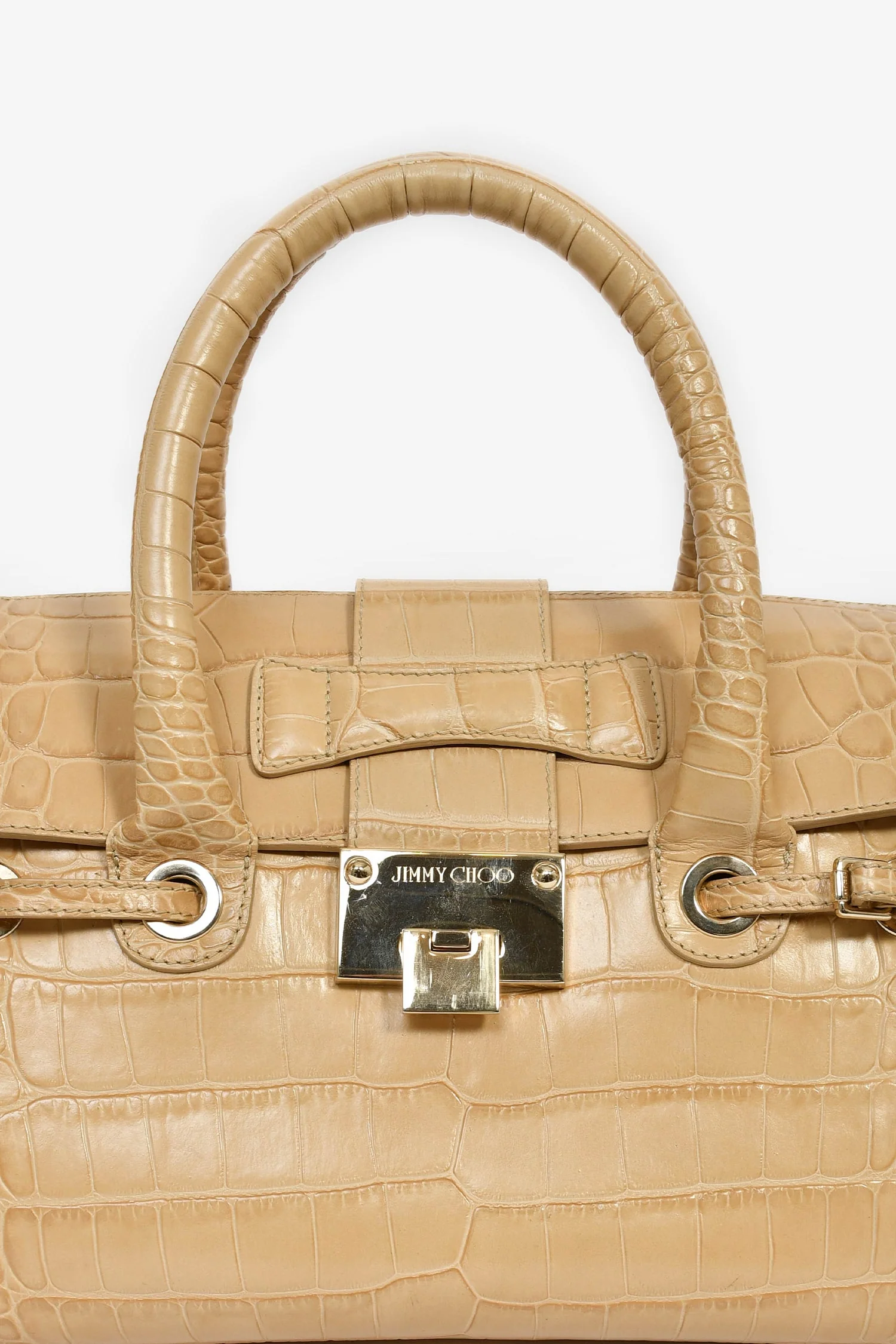 Jimmy Choo Beige Croc Embossed Small 'Rosalie' Top Handle Bag with Strap - Image 8