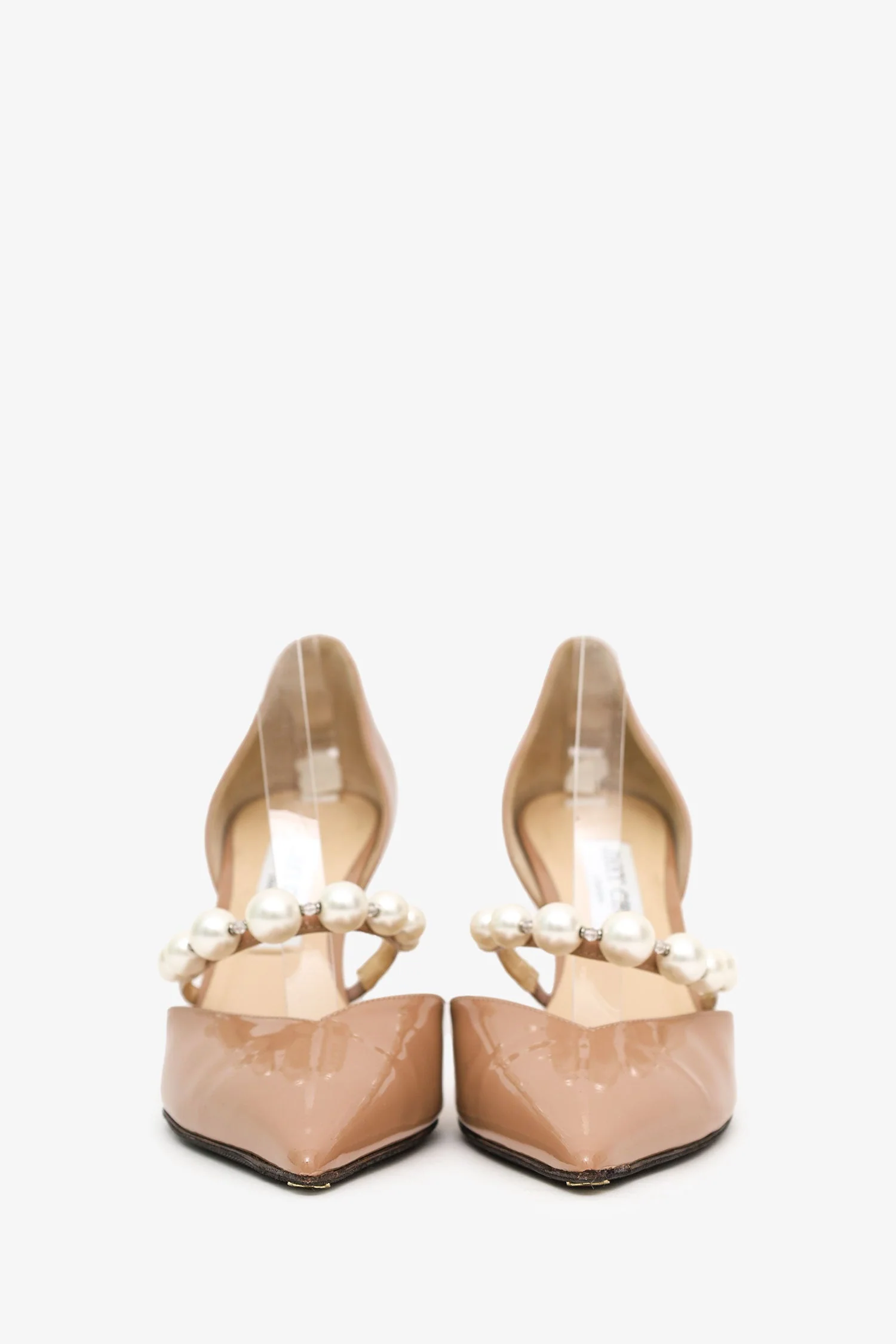 Jimmy Choo Beige Patent Leather Heels With Pearl Detail Size 40.5 - Image 3