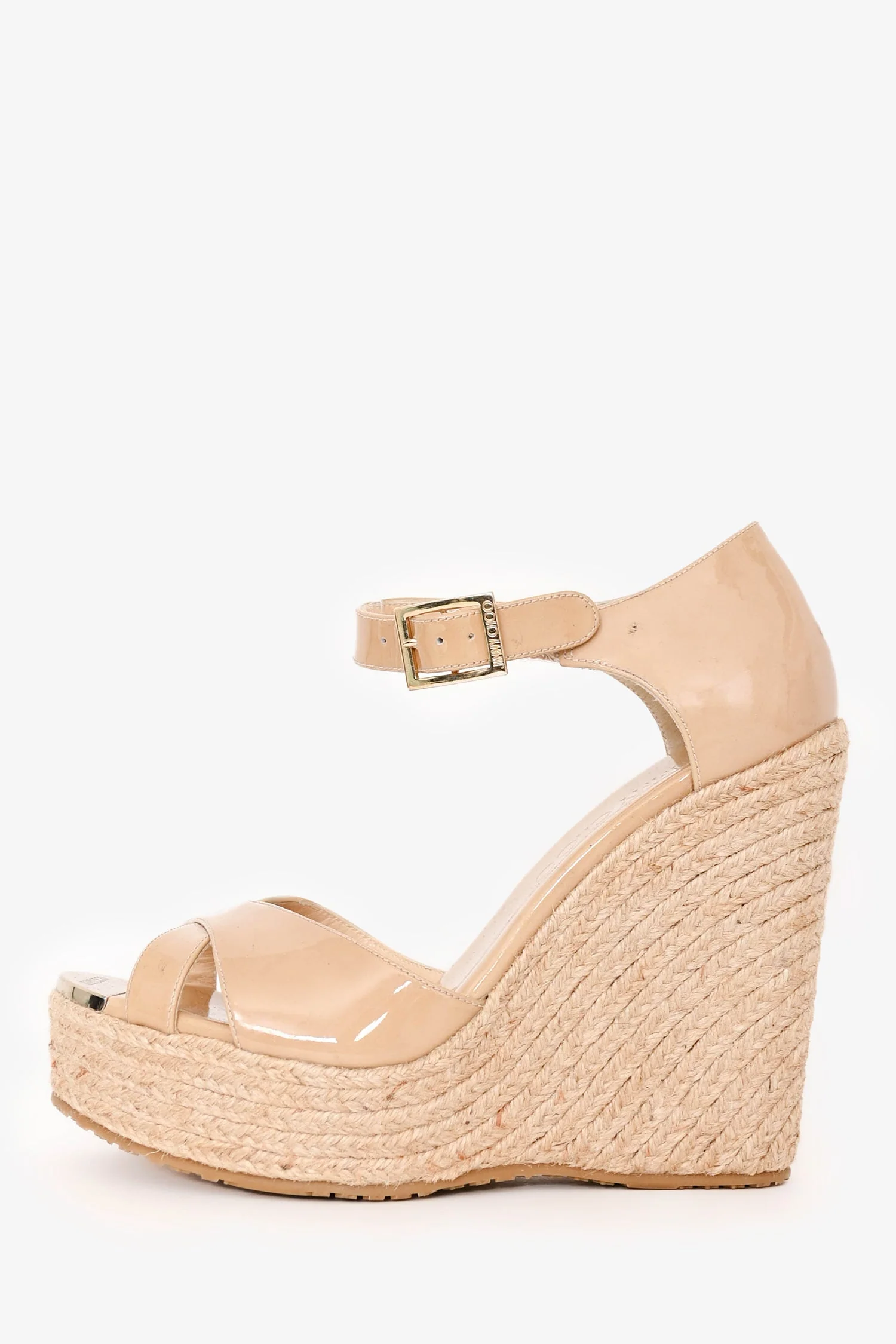 Jimmy Choo Beige Patent Leather Wedges Size 37 - Image 5