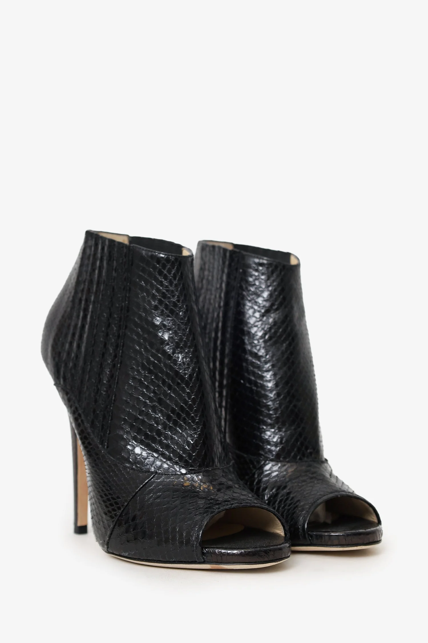 Jimmy Choo Black Embossed Leather Open Toe Ankle Heels Size 39.5 - Image 2