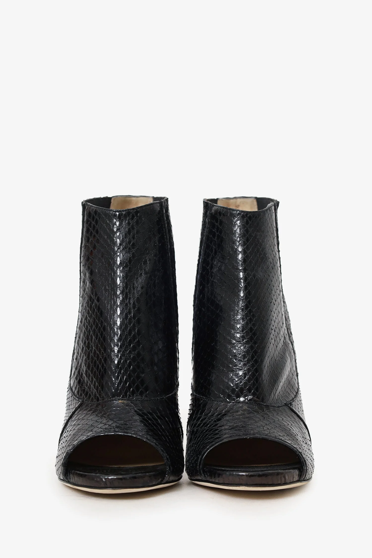 Jimmy Choo Black Embossed Leather Open Toe Ankle Heels Size 39.5 - Image 3