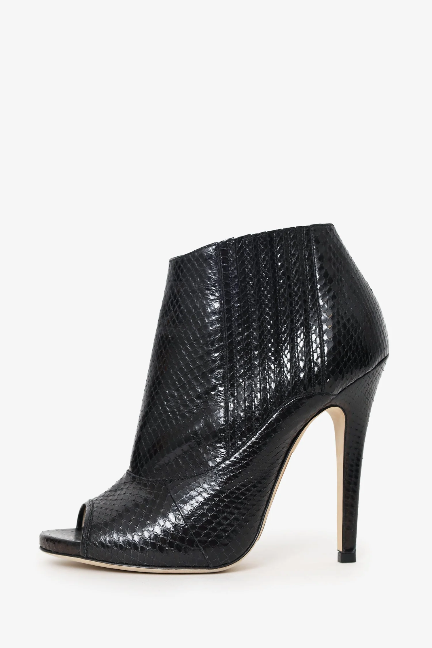 Jimmy Choo Black Embossed Leather Open Toe Ankle Heels Size 39.5 - Image 4