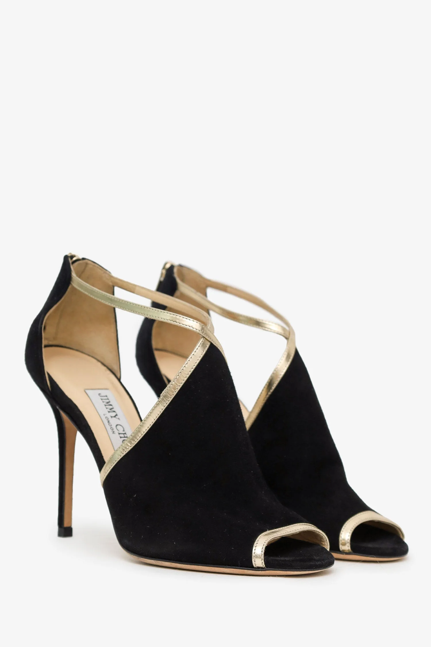Jimmy Choo Black/Gold Suede Cross Strap Fey Sandals Size 38 - Image 2