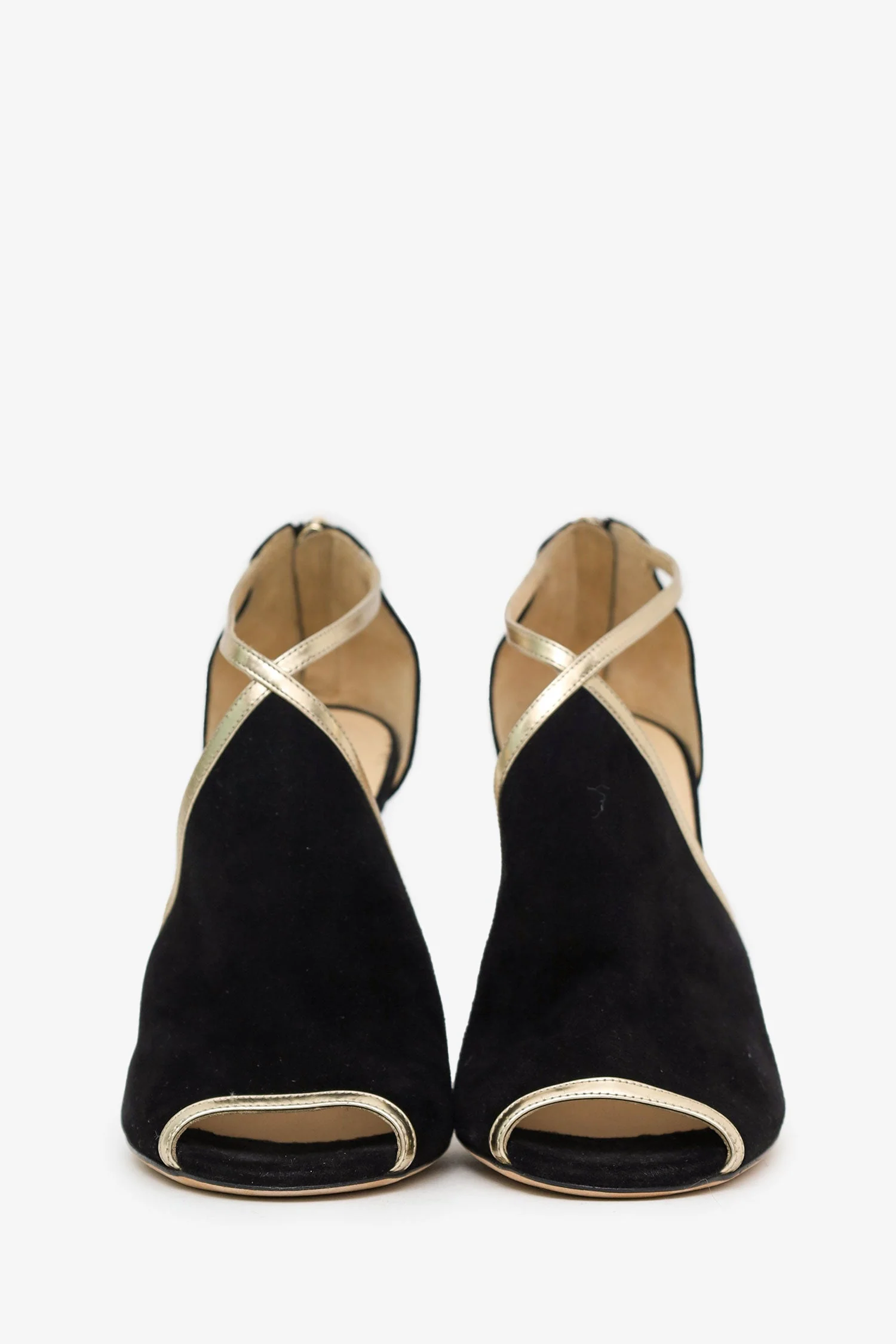 Jimmy Choo Black/Gold Suede Cross Strap Fey Sandals Size 38 - Image 3