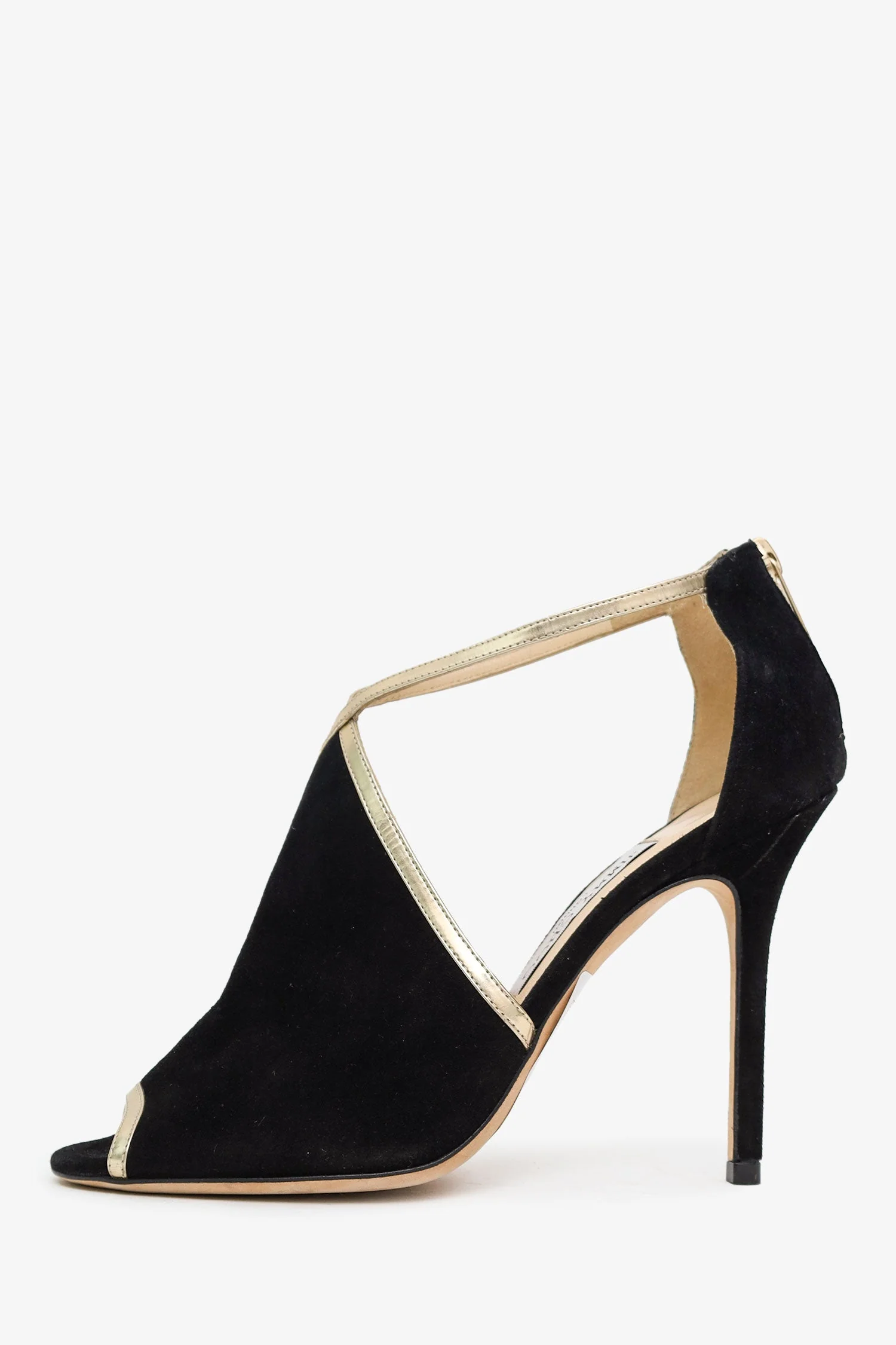 Jimmy Choo Black/Gold Suede Cross Strap Fey Sandals Size 38 - Image 4