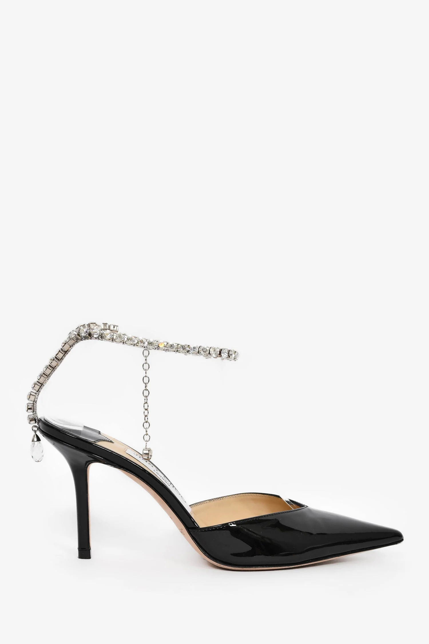 Jimmy Choo Black Patent Crystal Embellished 'Saeda' Pumps Size 36.5