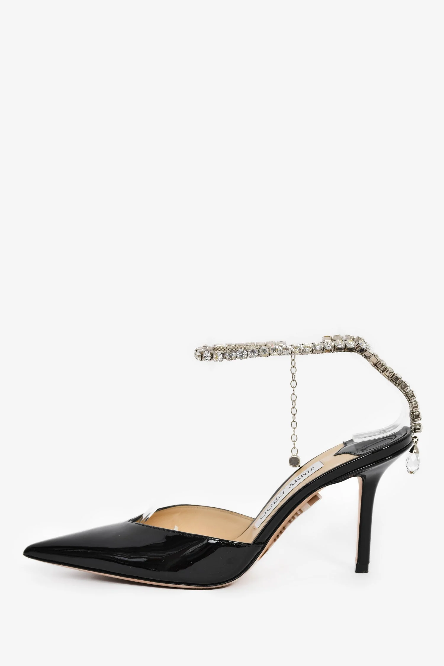 Jimmy Choo Black Patent Crystal Embellished 'Saeda' Pumps Size 36.5 - Image 4