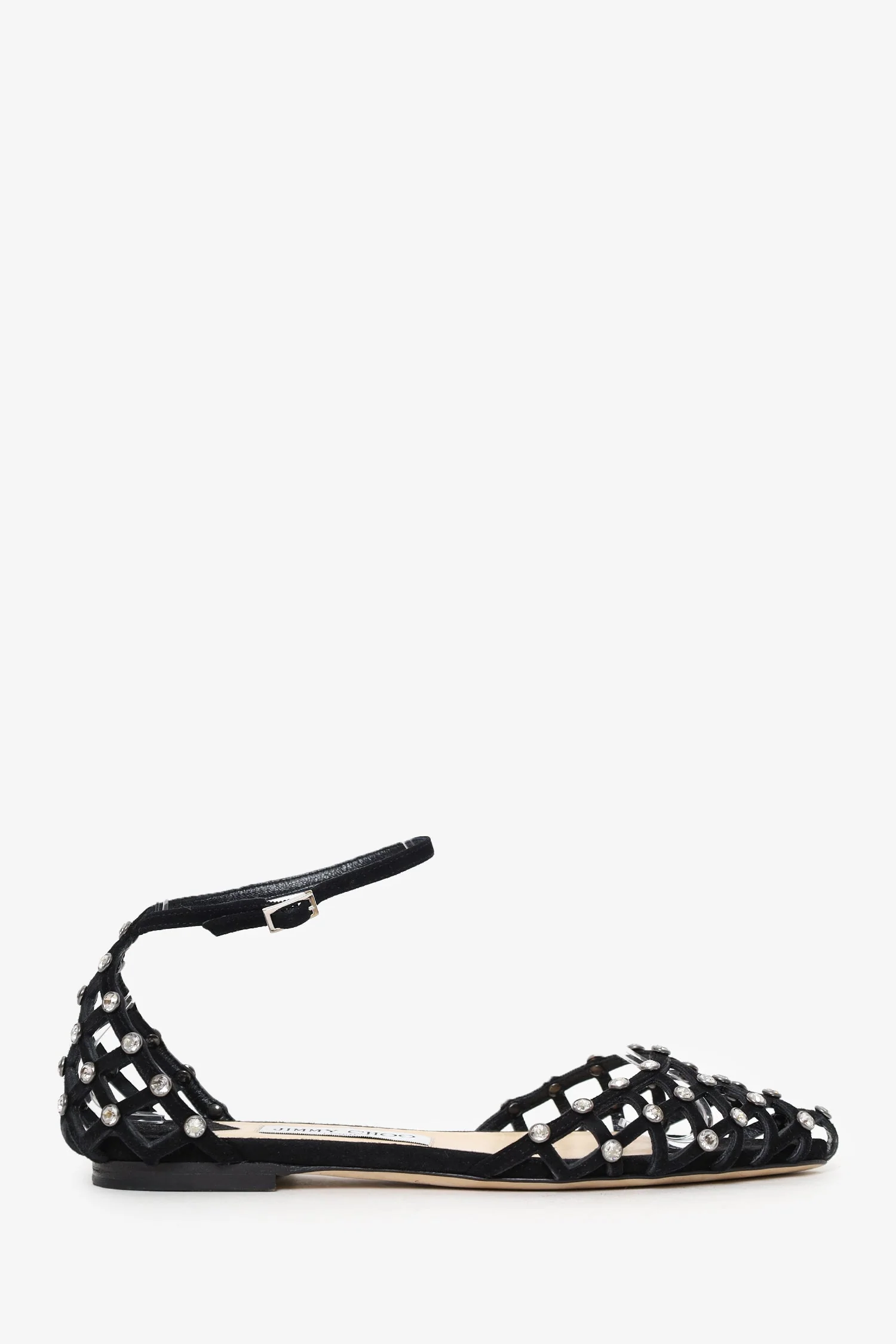 Jimmy Choo Black Suede Crystal Embellished Flats Size 36.5