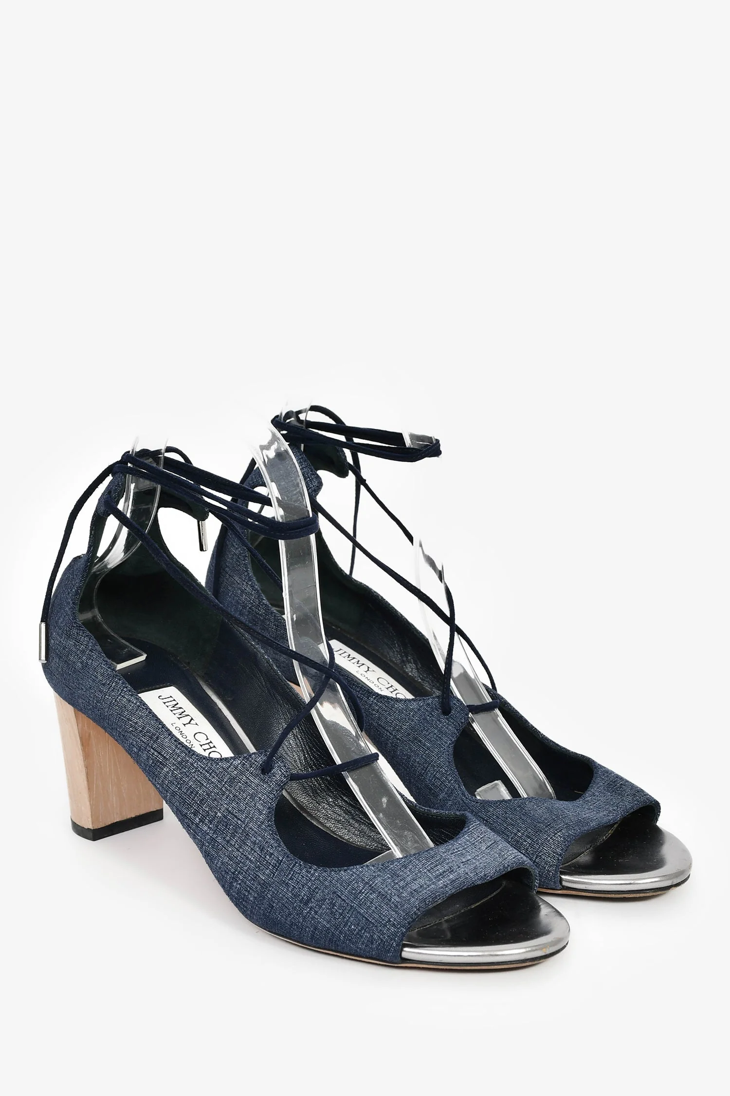 Jimmy Choo Blue Denim Strappy Block Heels Size 39 - Image 2