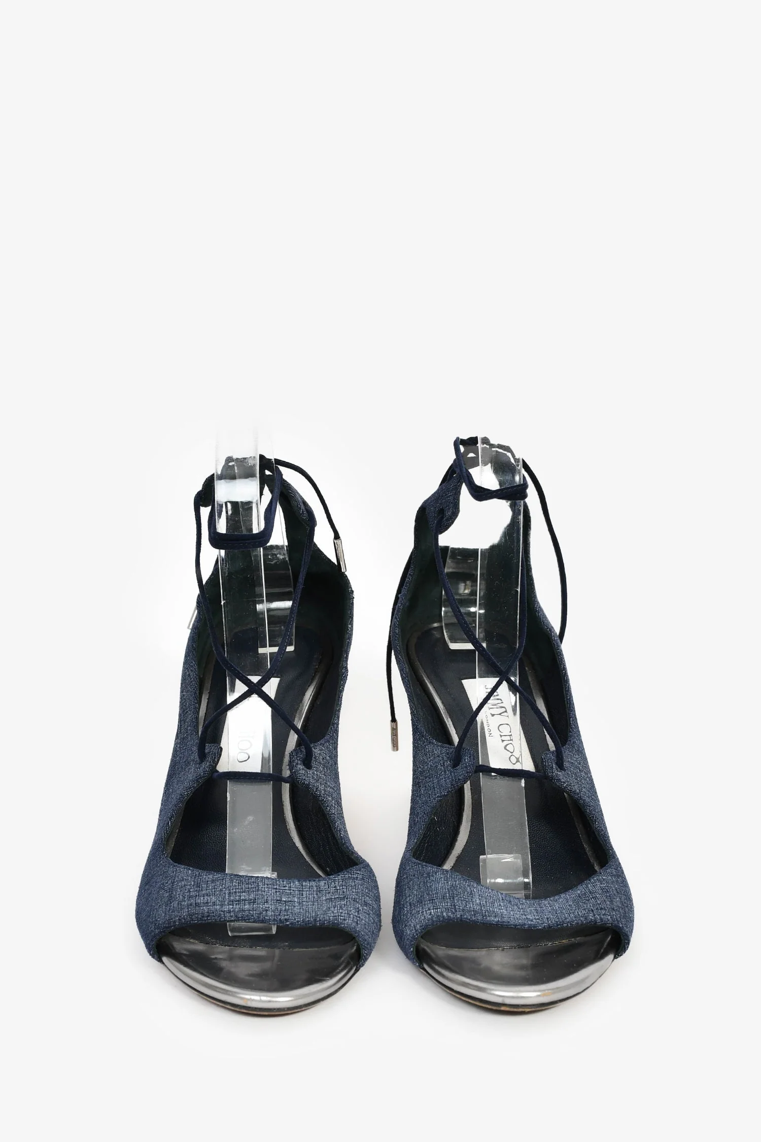 Jimmy Choo Blue Denim Strappy Block Heels Size 39 - Image 3