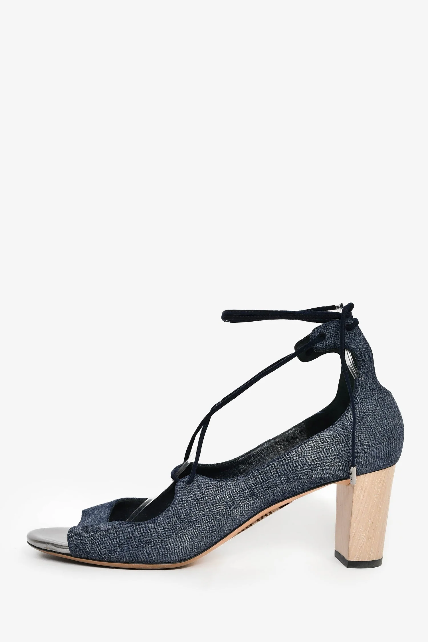 Jimmy Choo Blue Denim Strappy Block Heels Size 39 - Image 4