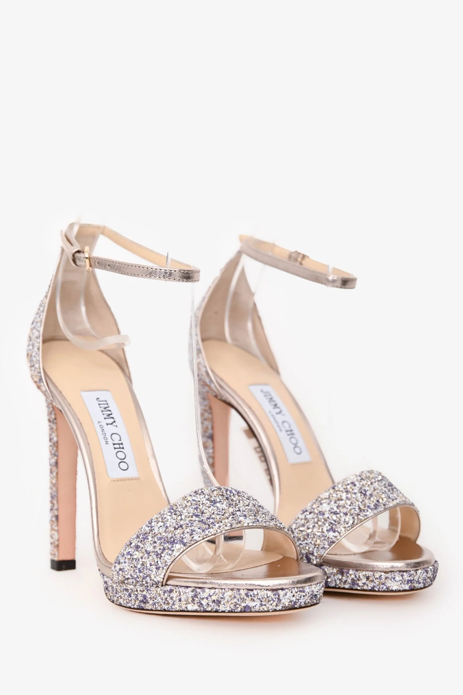 Jimmy Choo Copper Leather Glitter Platform Sandals Size 37.5 - Image 2