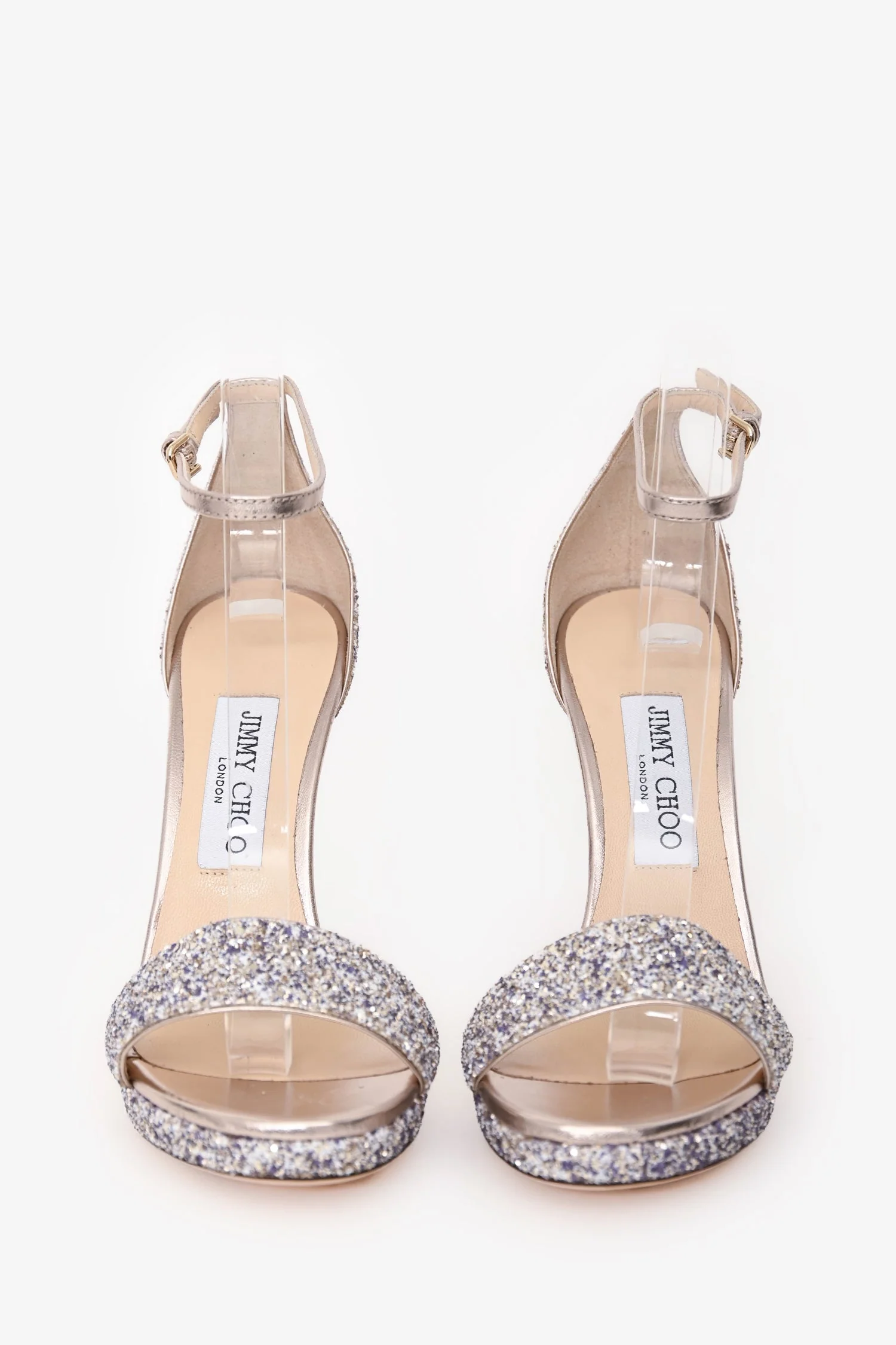 Jimmy Choo Copper Leather Glitter Platform Sandals Size 37.5 - Image 3