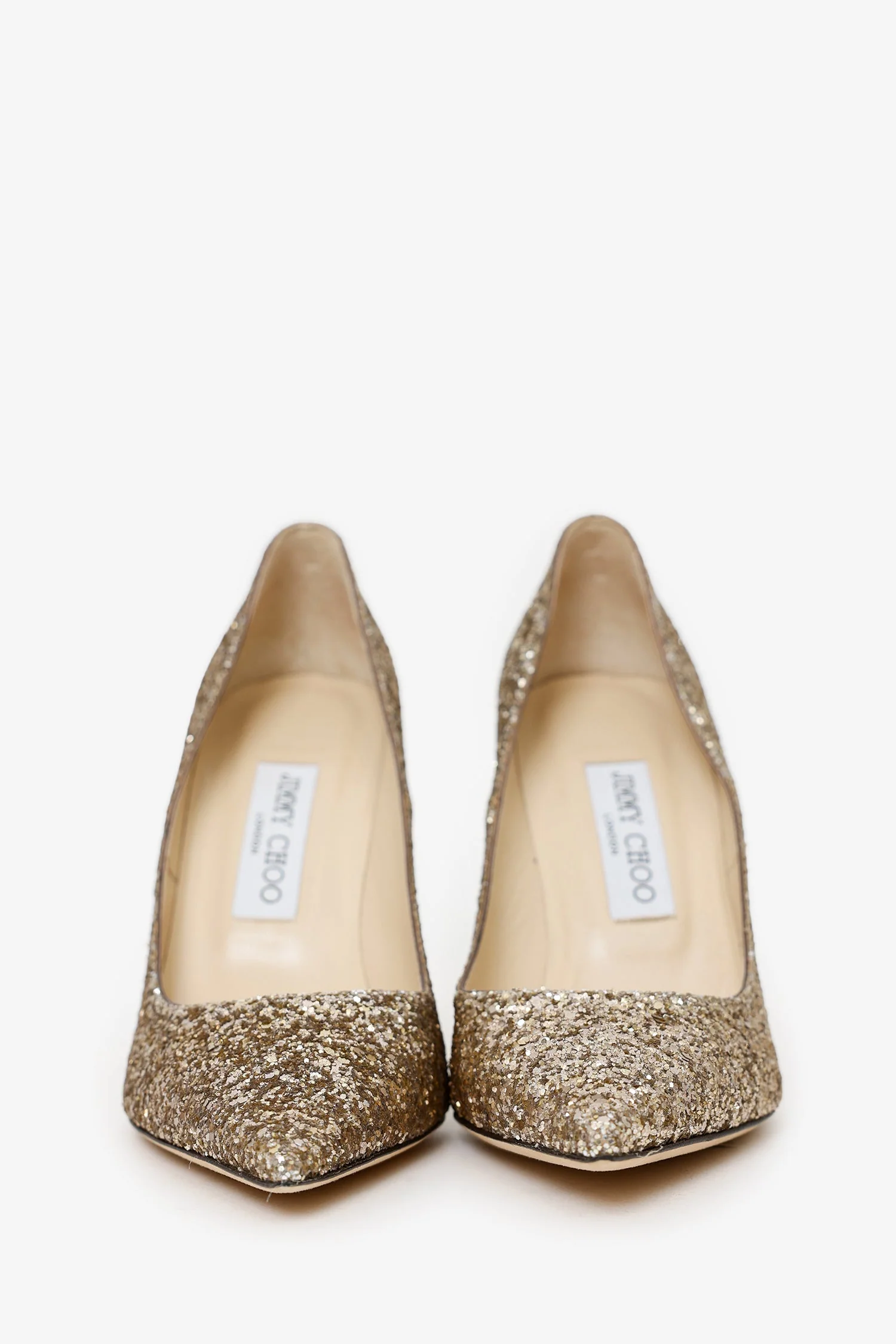 Jimmy Choo Gold Glitter Heels Size 38 - Image 3