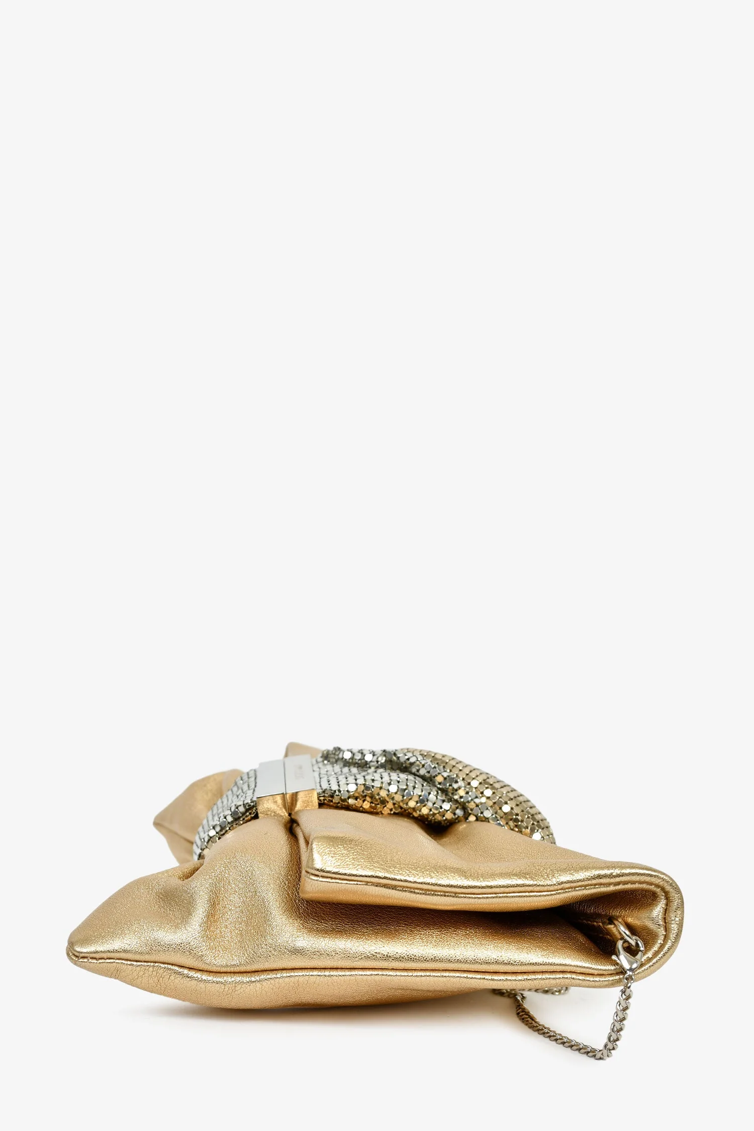 Jimmy Choo Gold Leather Silver Chain Mesh Fold Over Clutch With Bracelet Chain - Image 3