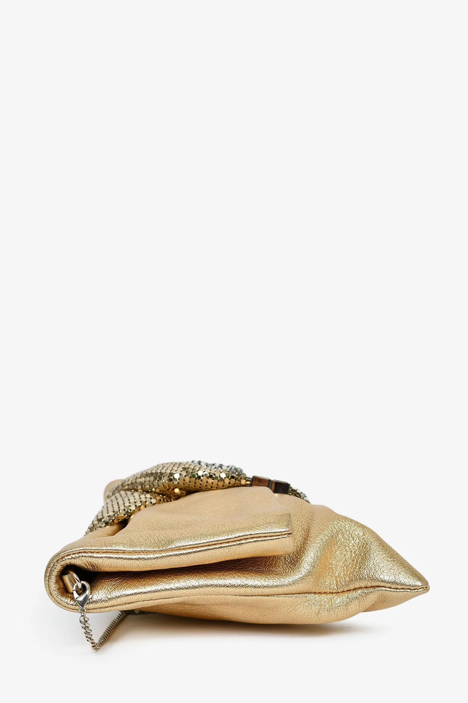 Jimmy Choo Gold Leather Silver Chain Mesh Fold Over Clutch With Bracelet Chain - Image 4