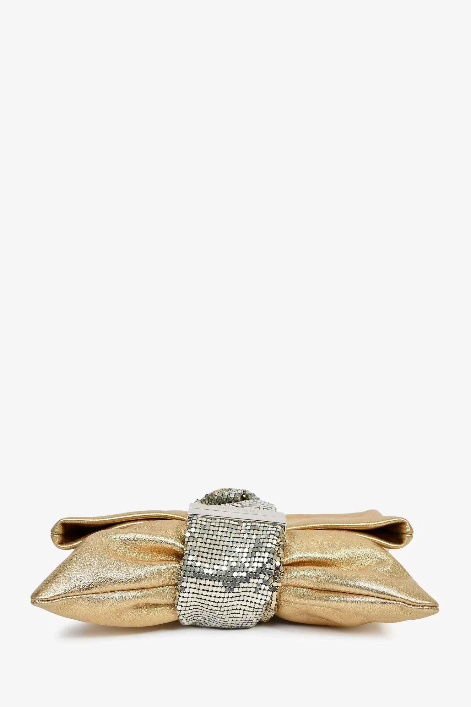 Jimmy Choo Gold Leather Silver Chain Mesh Fold Over Clutch With Bracelet Chain - Image 5