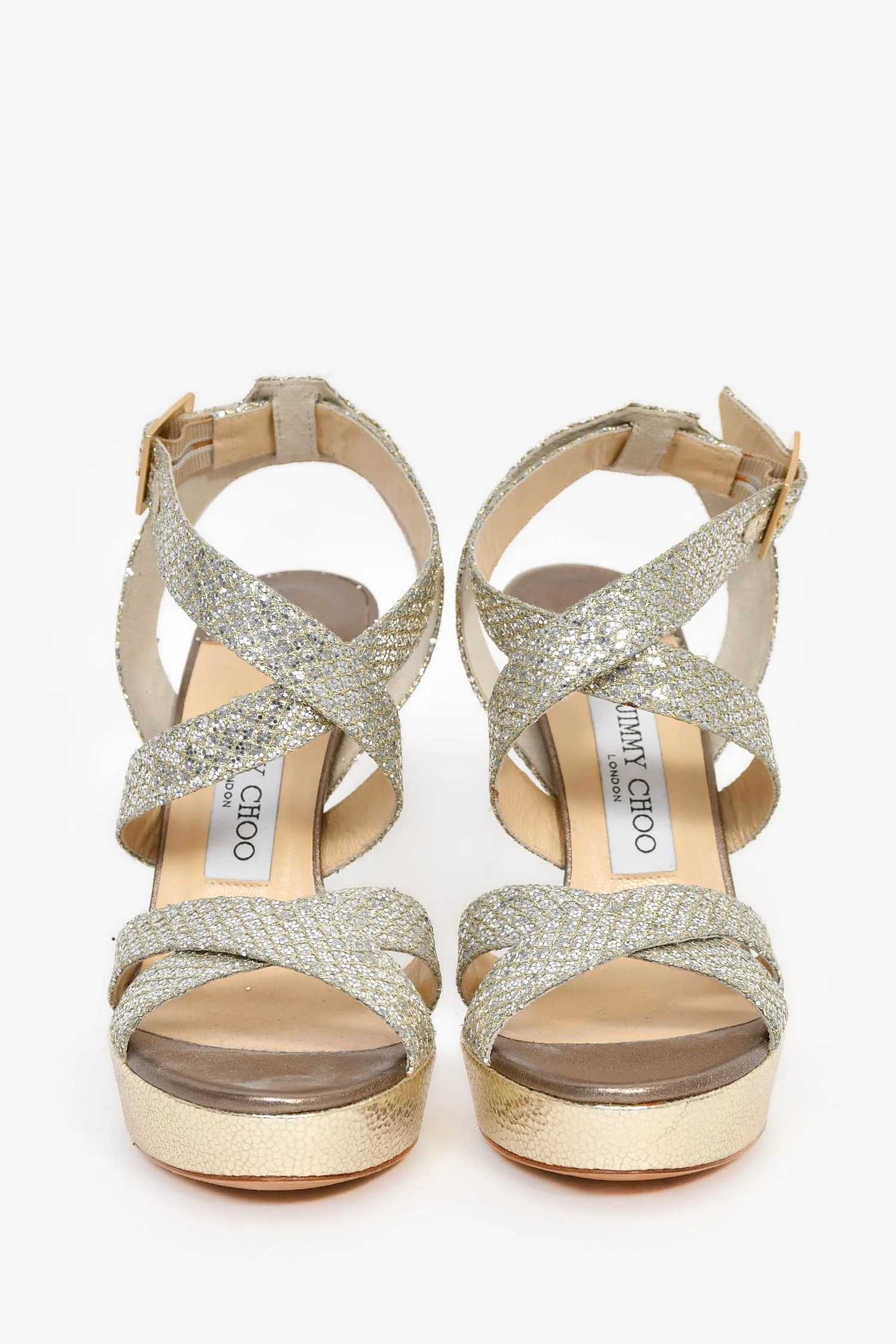 Jimmy Choo Gold/Silver Sparkly Metallic Platform Heels Size 37.5 - Image 3