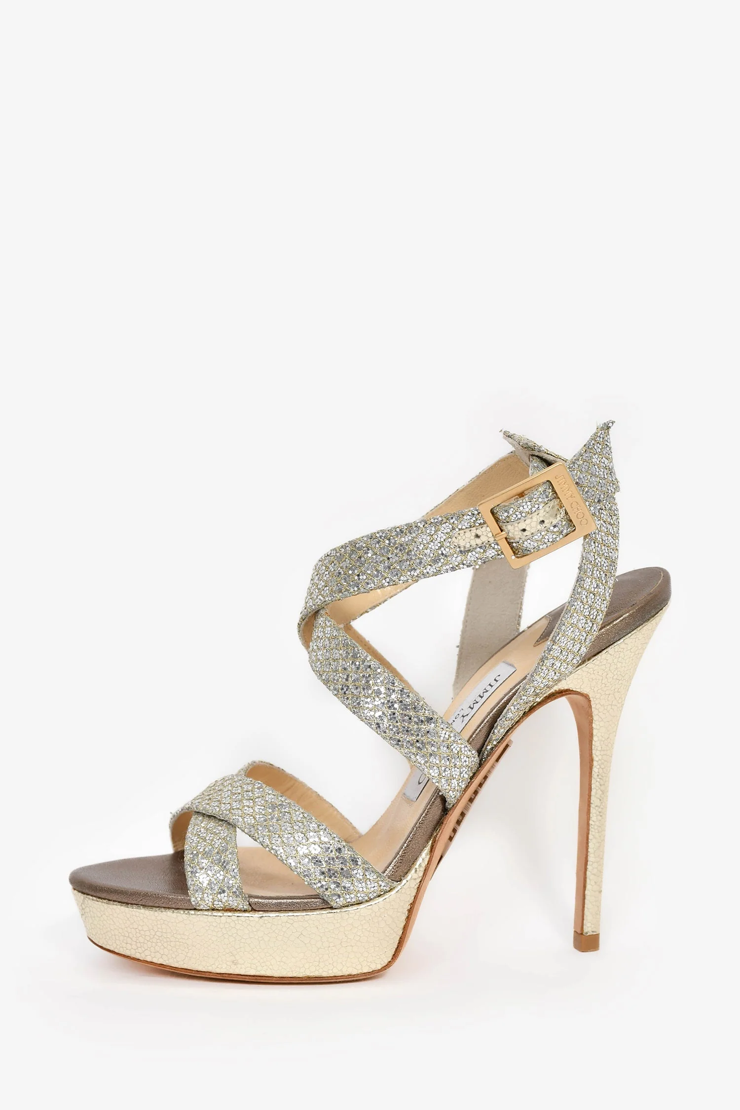 Jimmy Choo Gold/Silver Sparkly Metallic Platform Heels Size 37.5 - Image 4