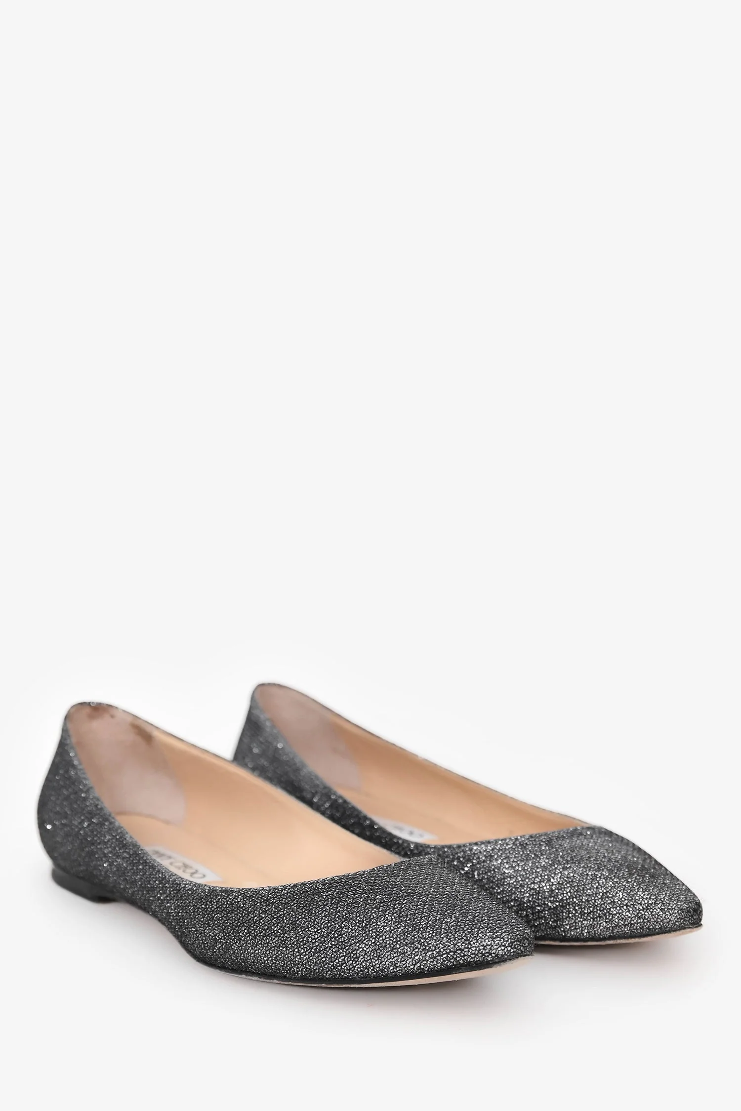 Jimmy Choo Grey Sparkled Pointed Toe Flats Size 38 - Image 2