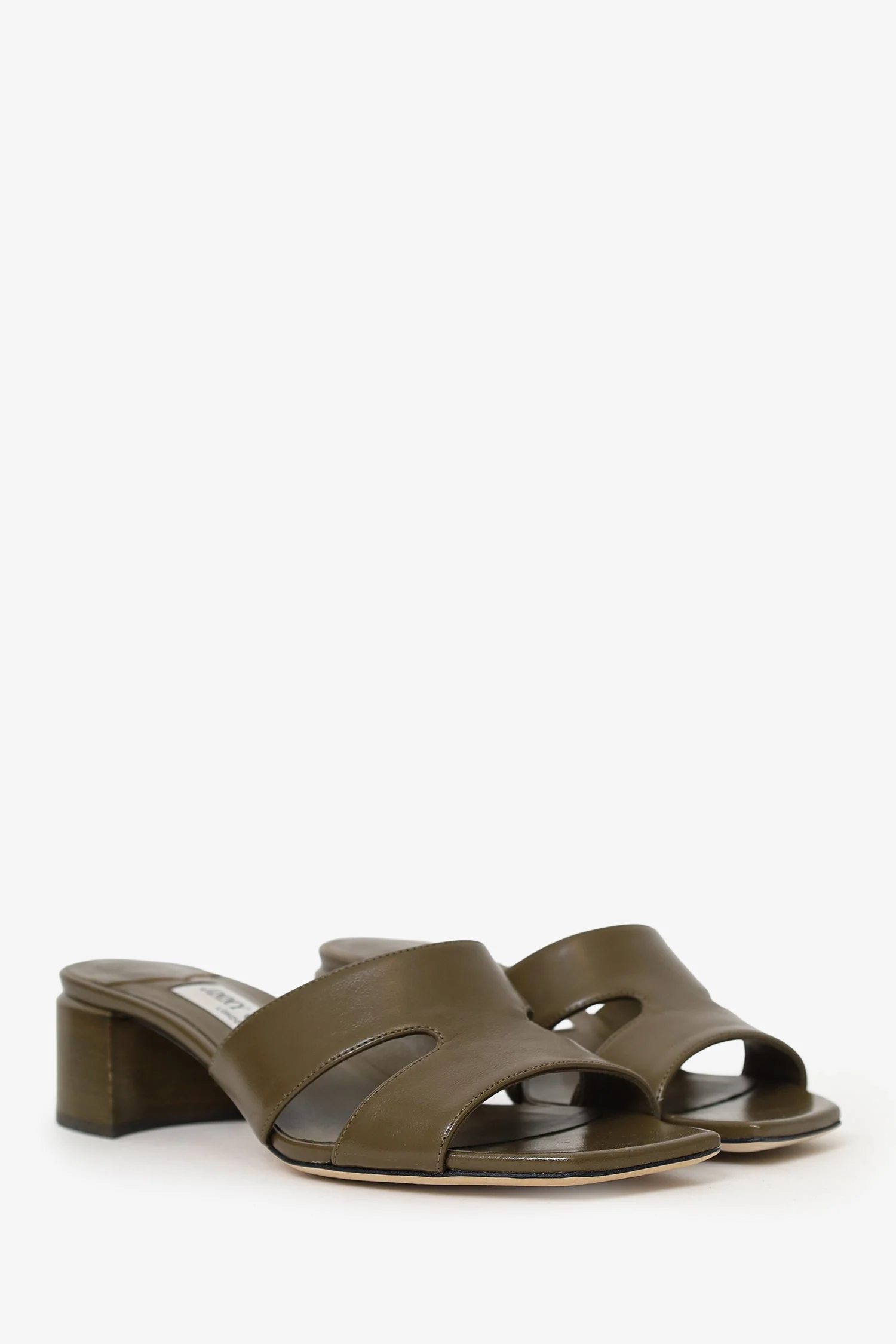 Jimmy Choo Khaki Green Leather Ellison Block Heel Mules Size 36 - Image 2