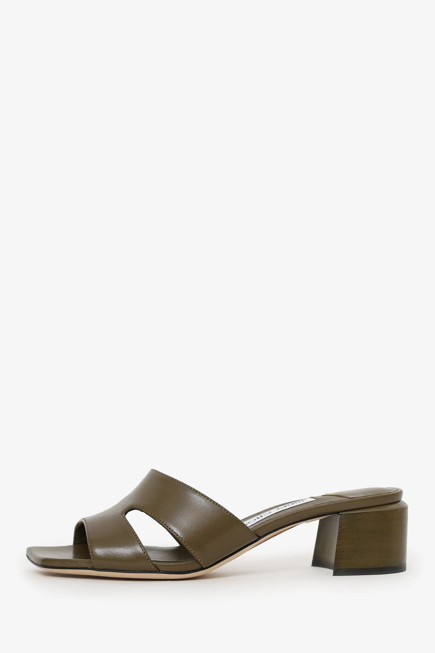 Jimmy Choo Khaki Green Leather Ellison Block Heel Mules Size 36 - Image 4