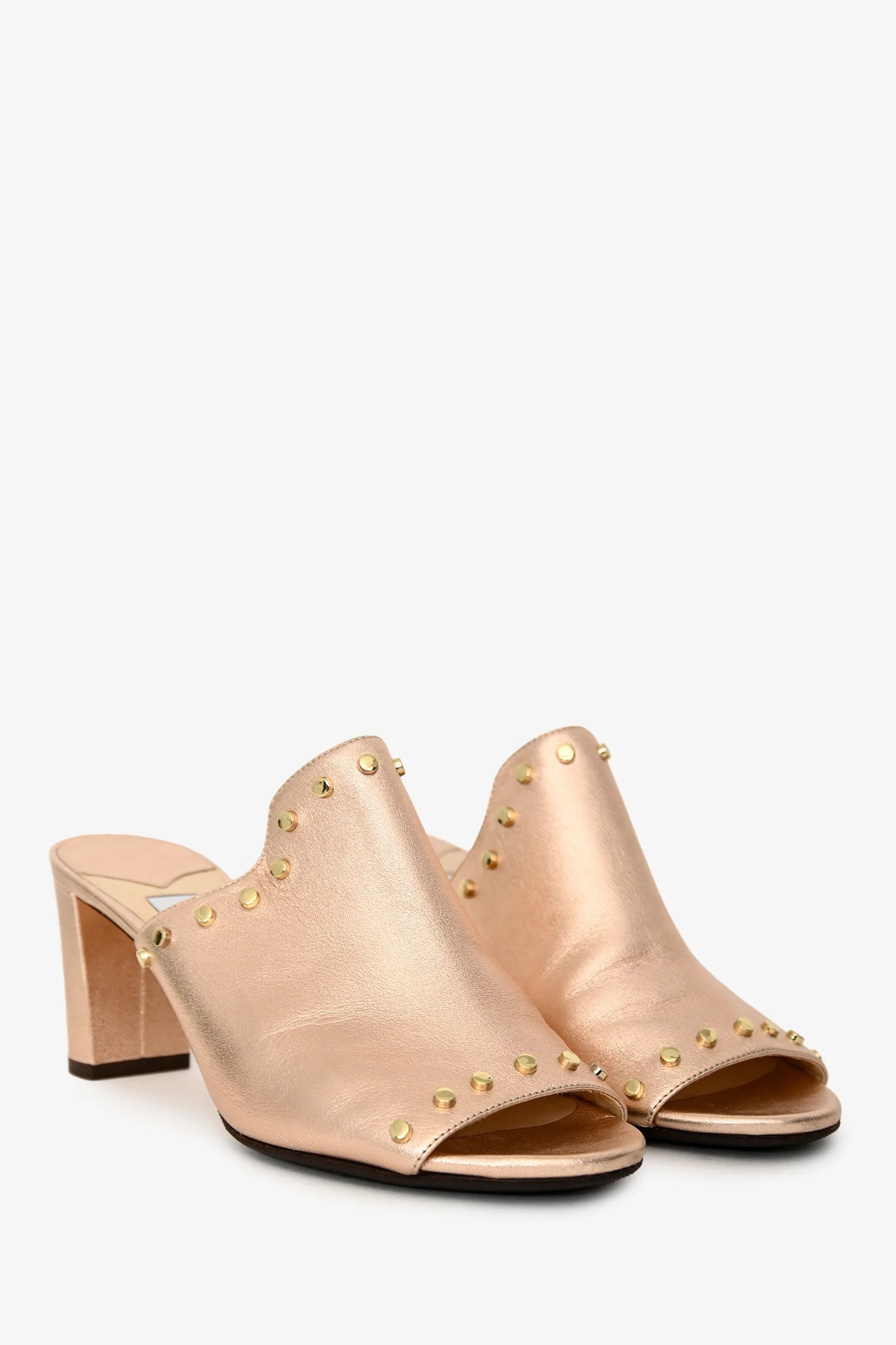 Jimmy Choo Metallic Rose Gold Studded 'Myla' Mules Size 38 - Image 2