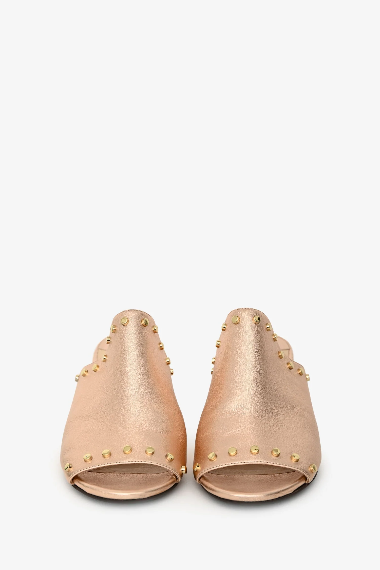 Jimmy Choo Metallic Rose Gold Studded 'Myla' Mules Size 38 - Image 3