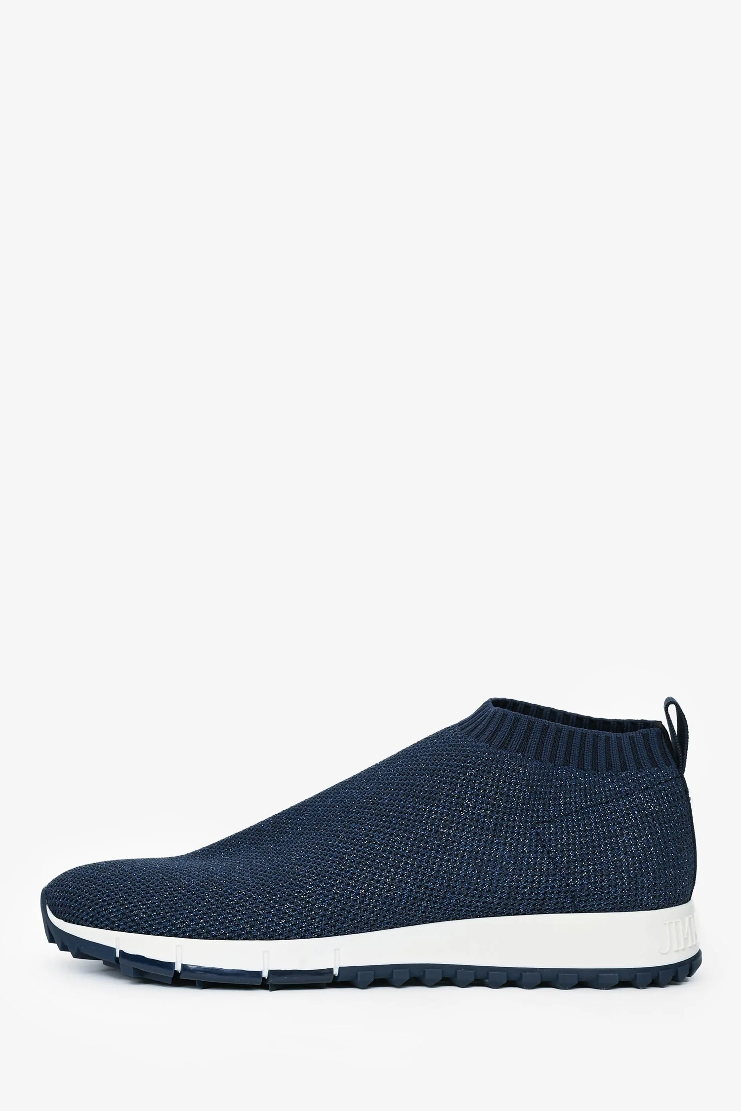 Jimmy Choo Navy Shimmer Crochet Knit White Rubber Sole Sneakers Size 38 - Image 5