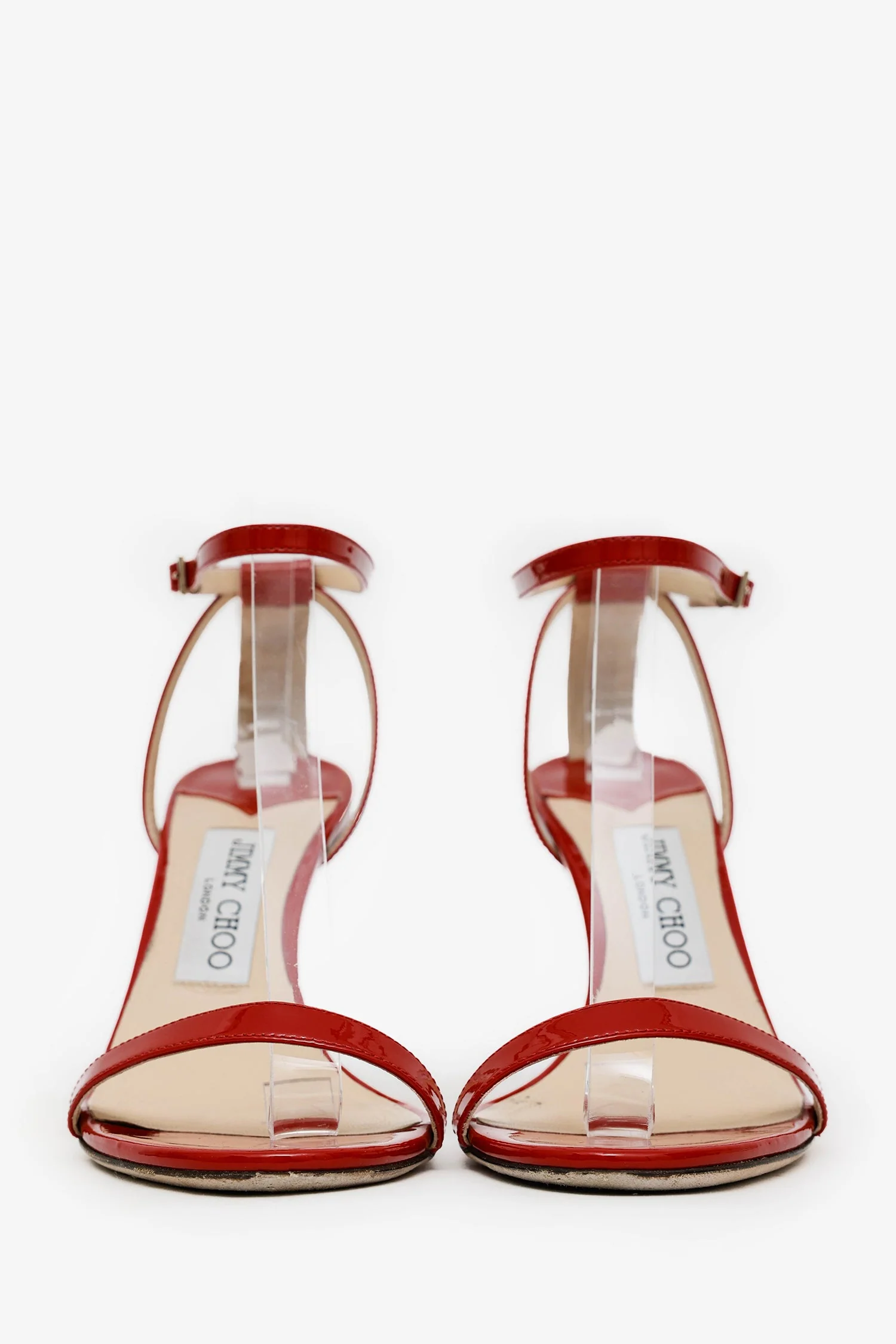 Jimmy Choo Red Patent Leather Minny 85 Sandals Size 37 - Image 3