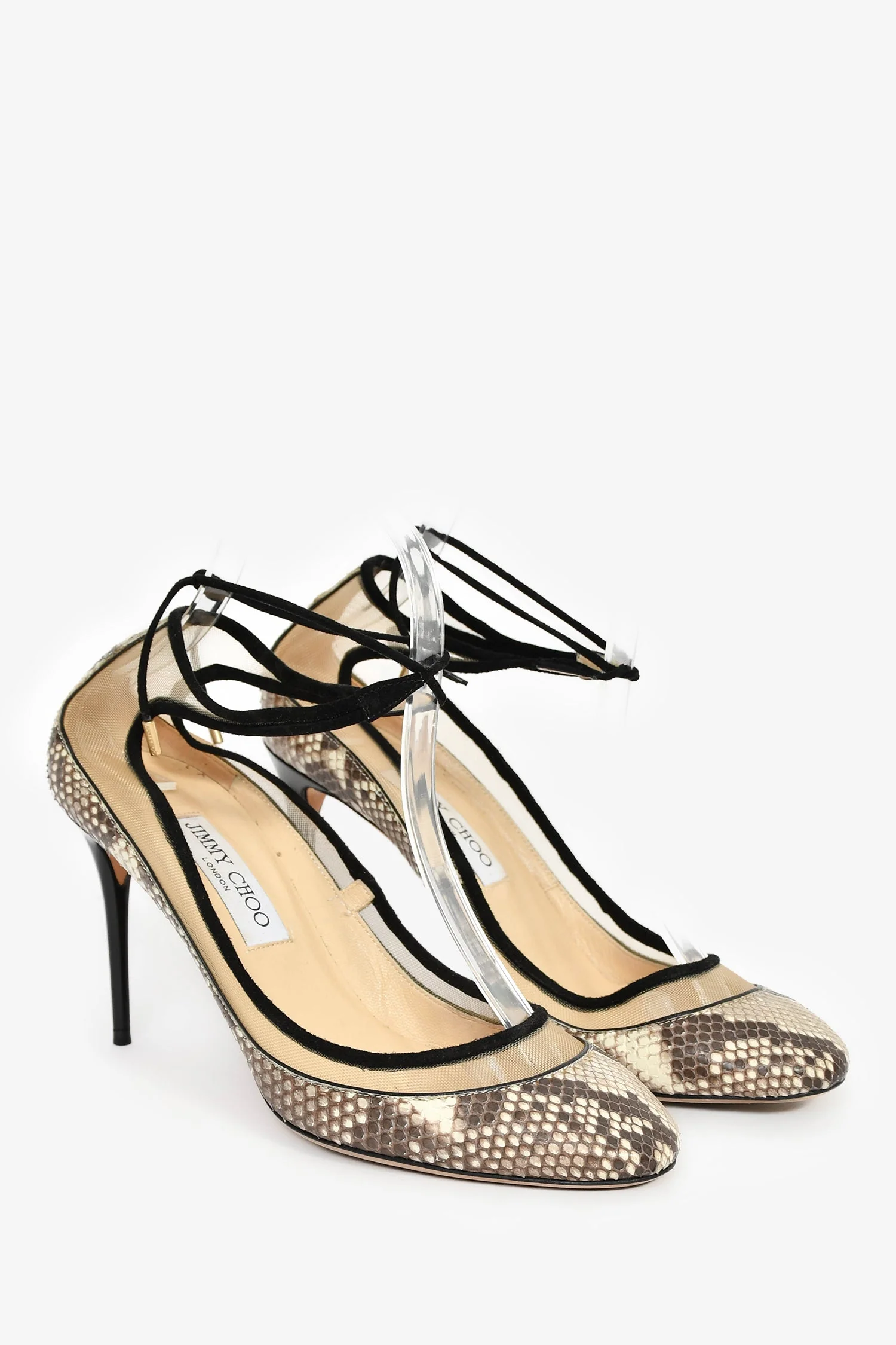 Jimmy Choo Snakeskin Suede Askle Tie Rounded Heels Size 39 - Image 2