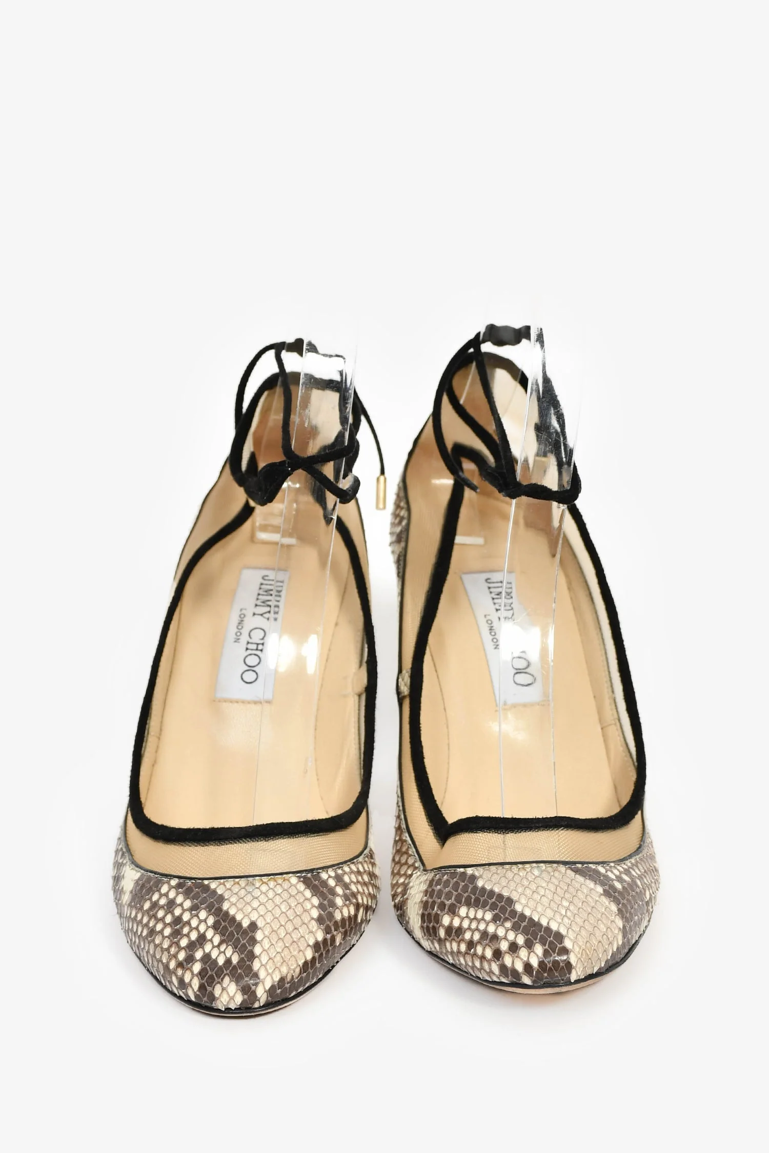 Jimmy Choo Snakeskin Suede Askle Tie Rounded Heels Size 39 - Image 3