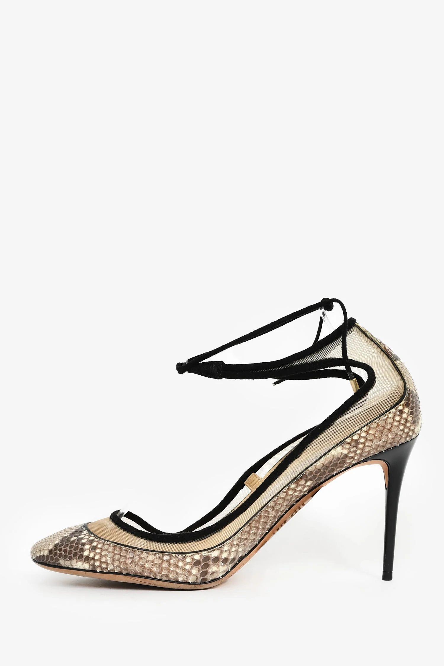 Jimmy Choo Snakeskin Suede Askle Tie Rounded Heels Size 39 - Image 4
