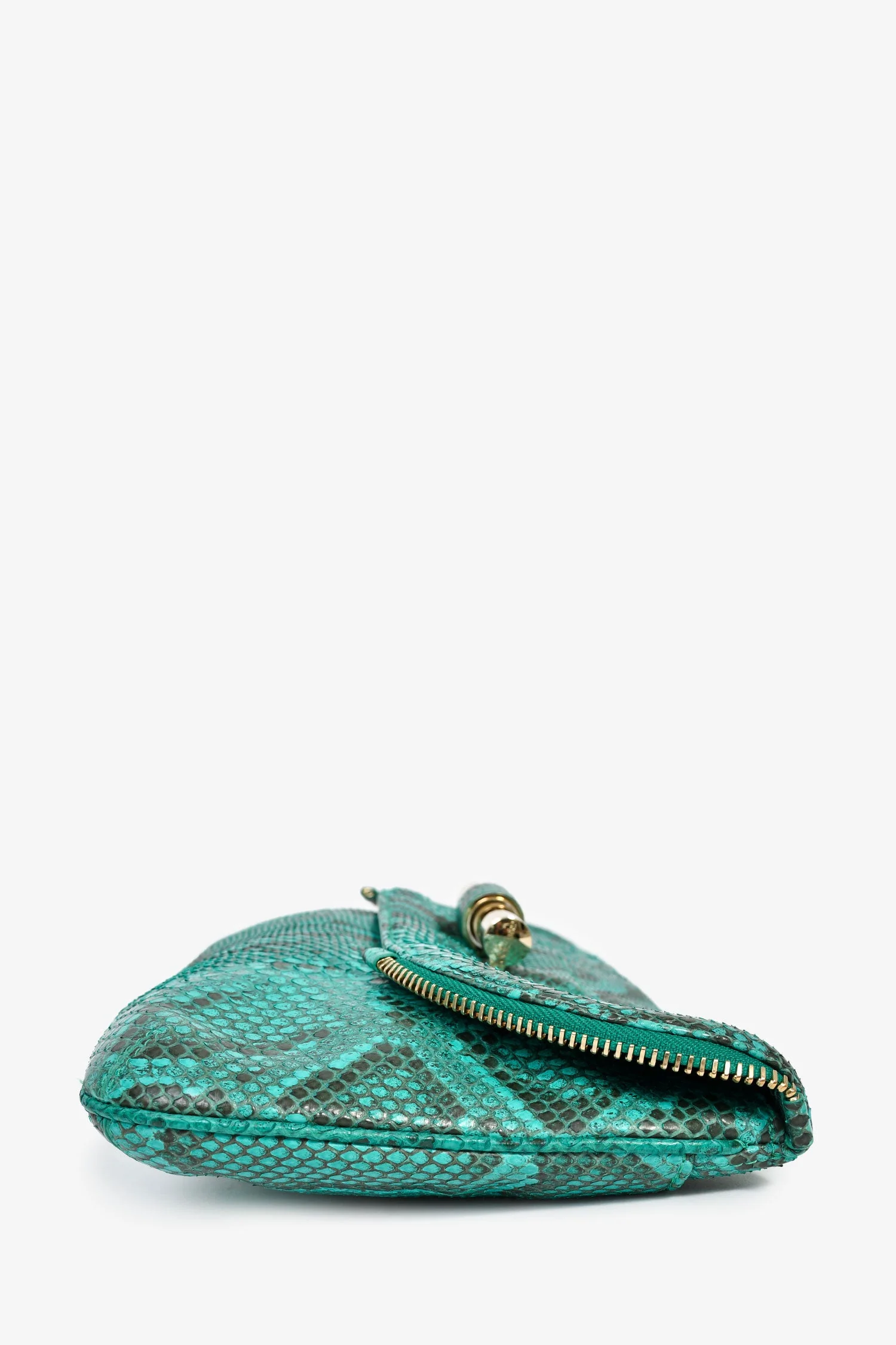 Jimmy Choo Turquoise Snakeskin Fold Clutch - Image 3